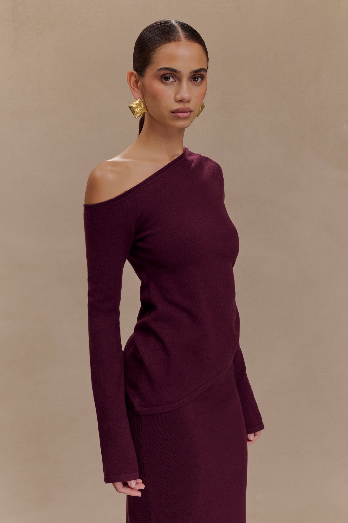 Top en tricot Miles à épaules dénudées - Prune