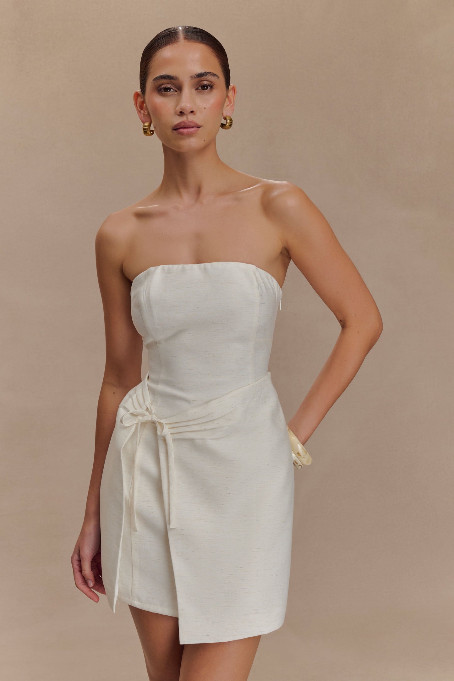 Robe mini en lin sans bretelles Steph - Blanche