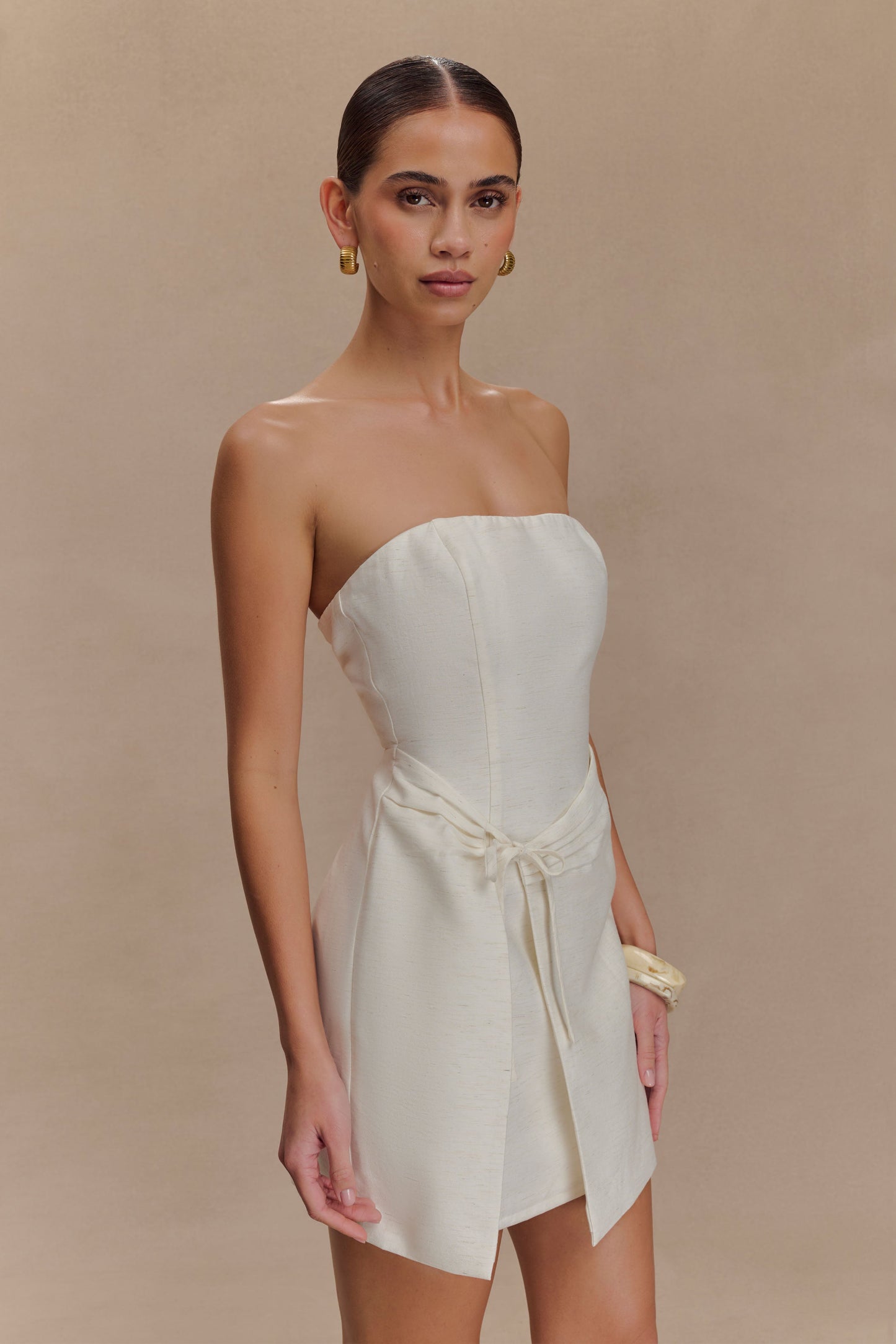 Robe mini en lin sans bretelles Steph - Blanche