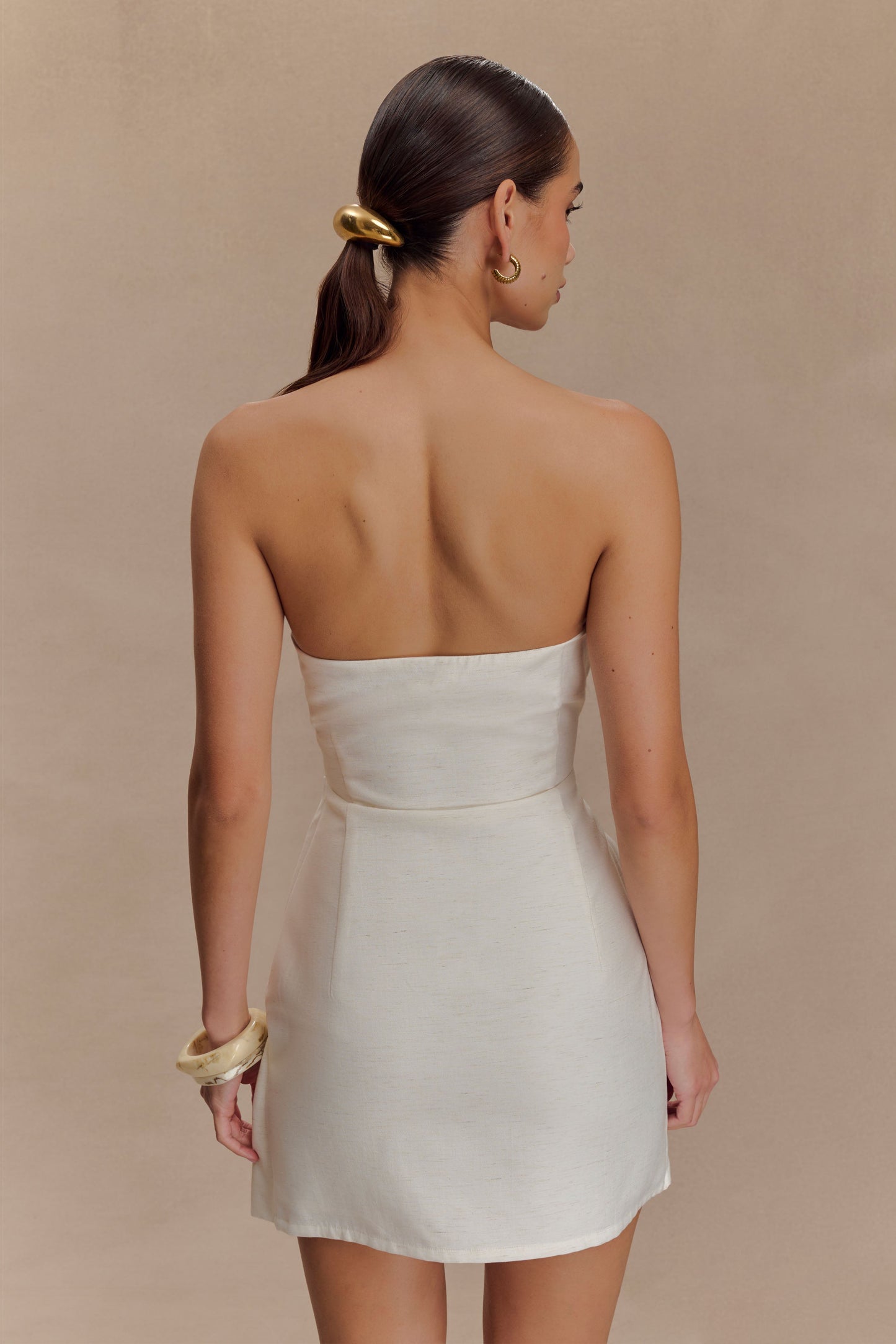 Robe mini en lin sans bretelles Steph - Blanche