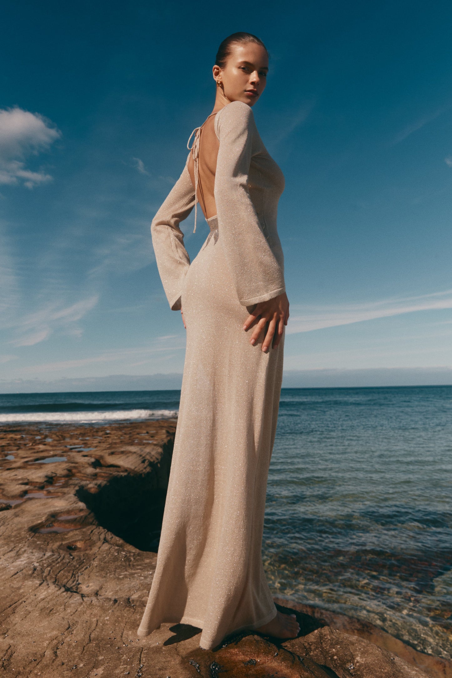 Robe Maxi Tricotée Atticus avec Paillettes - Or