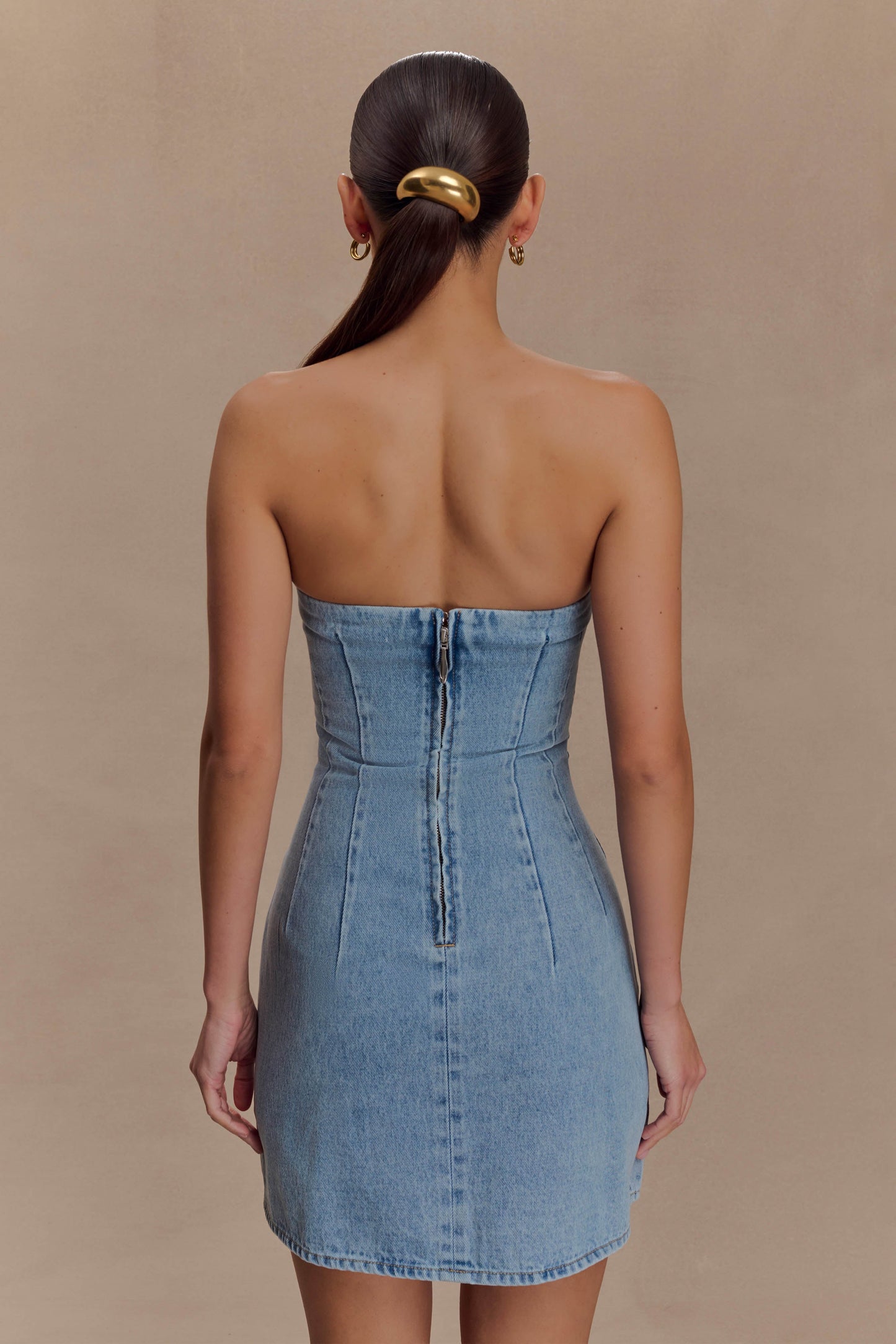 Mini-robe en jean brodée Akira - Bleu moyen