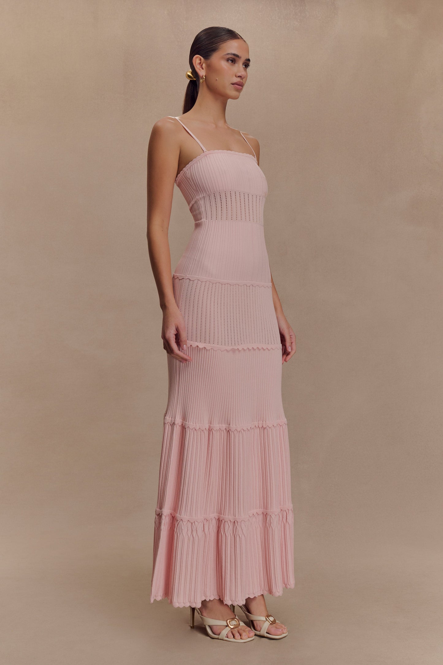 Robe Maxi en Tricot à Motifs Perforés Finley - Rose Poussière