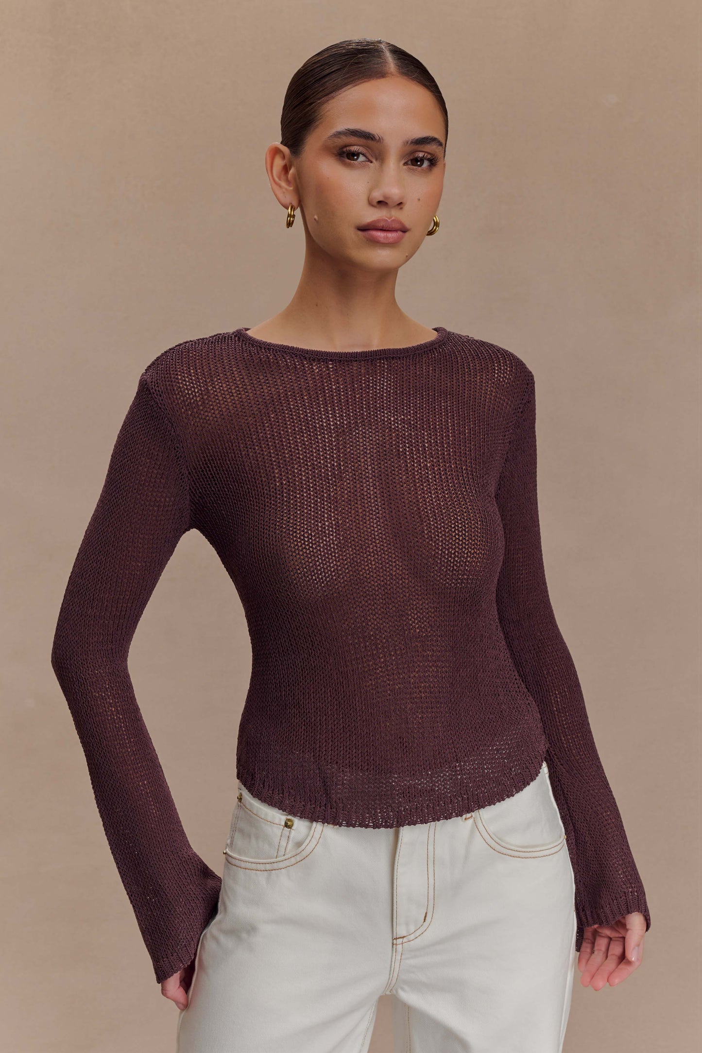 Top en tricot à manches longues Isabella - Chocolat
