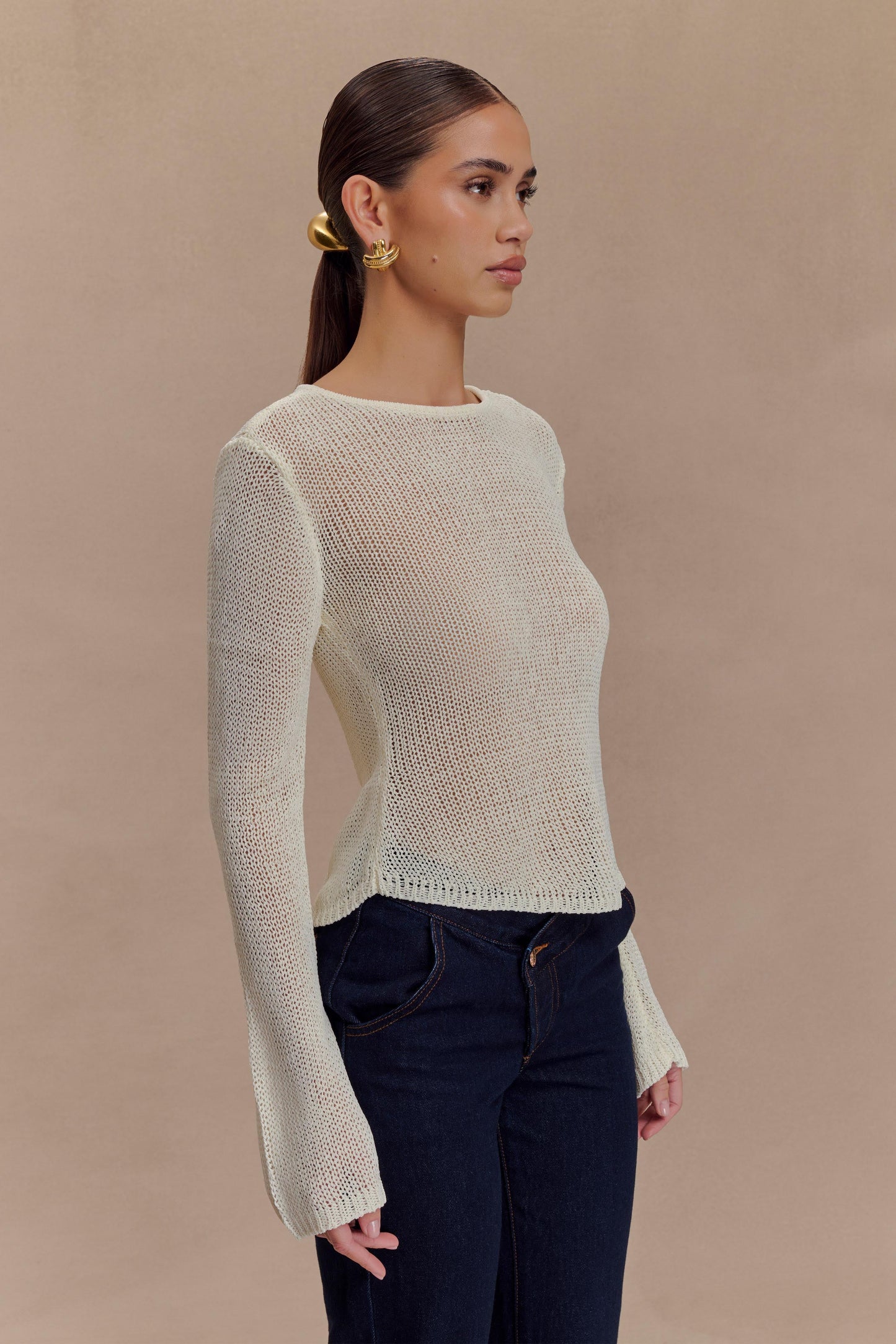 Top en tricot à manches longues Isabella - Blanc