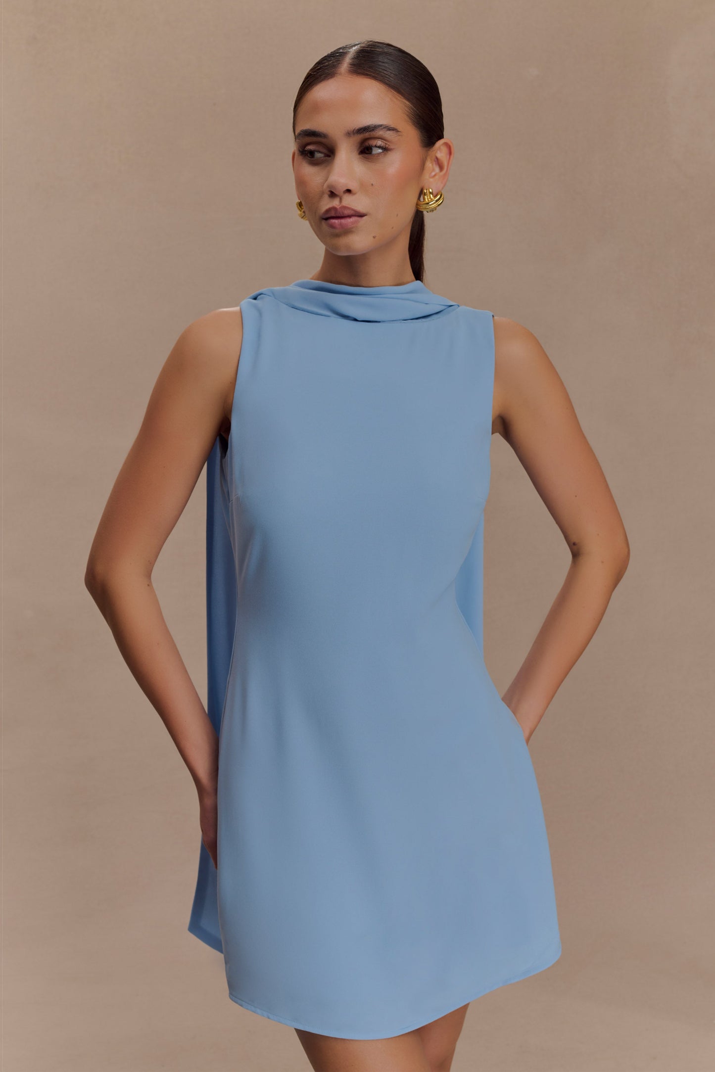 Mini-robe drapée à col châle Wynter - Bleu ciel