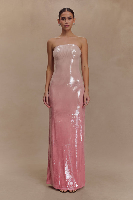 Robe Maxi Sequin Sans Bretelles Miranda - Rose Ombré