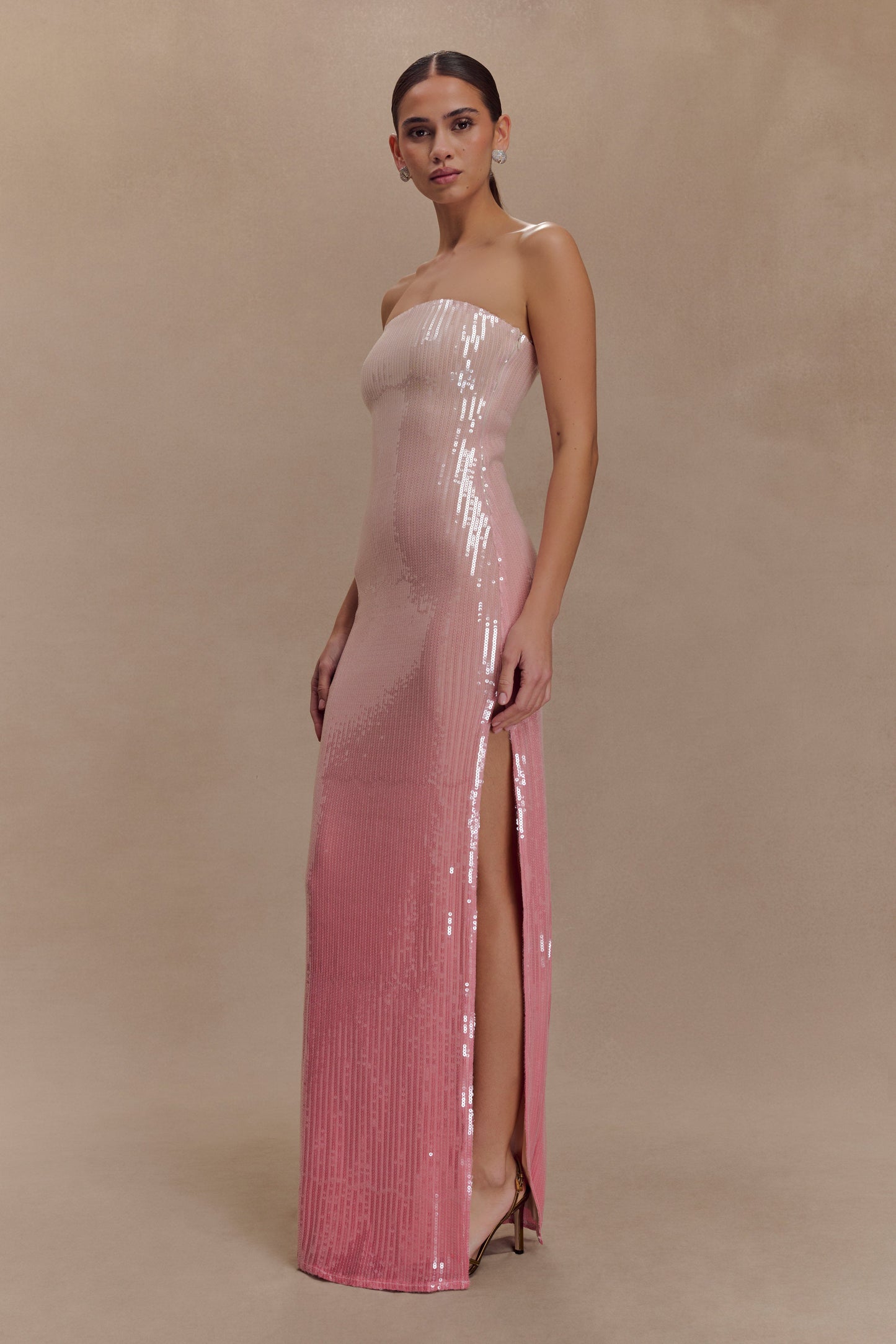 Robe Maxi Sequin Sans Bretelles Miranda - Rose Ombré