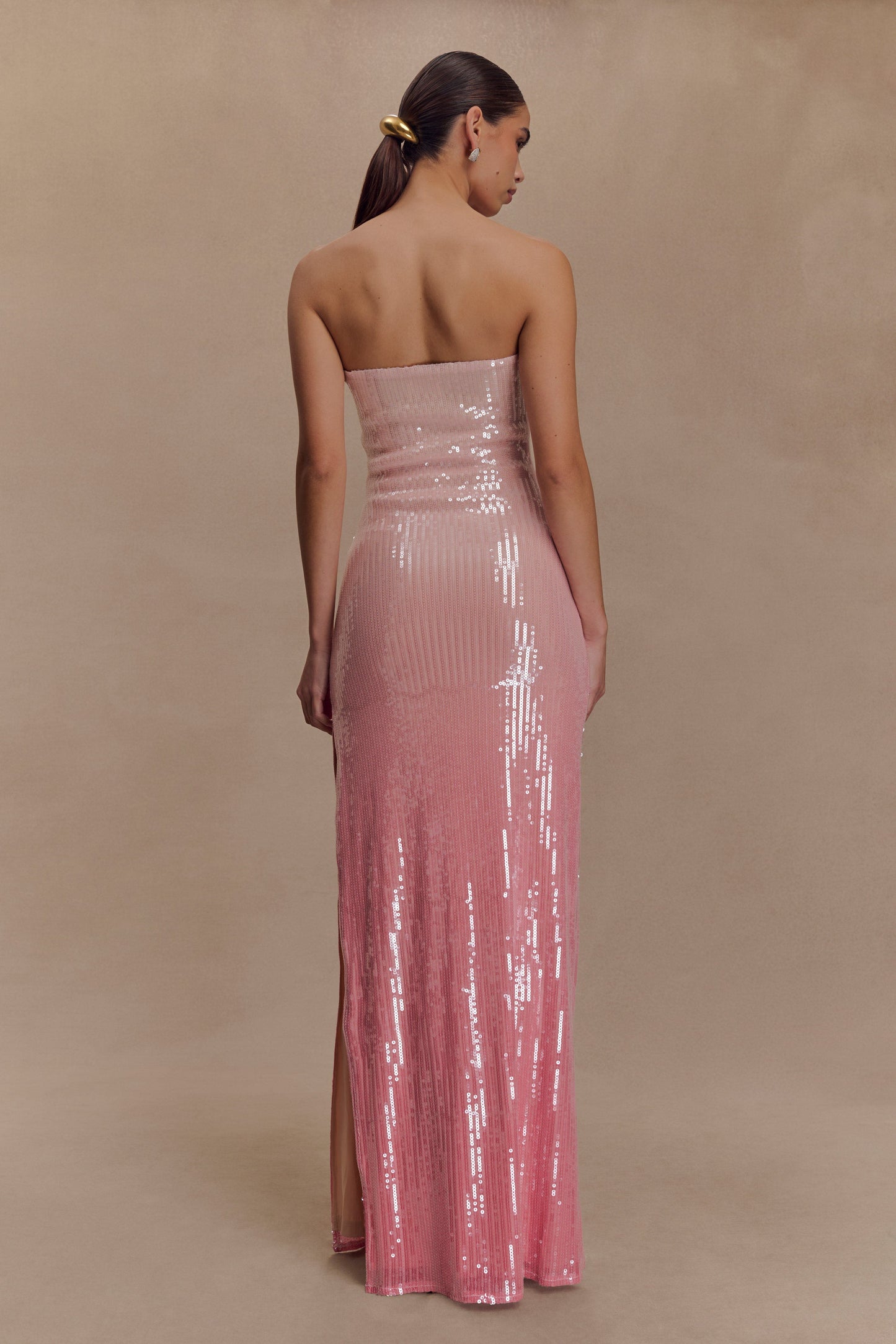 Robe Maxi Sequin Sans Bretelles Miranda - Rose Ombré