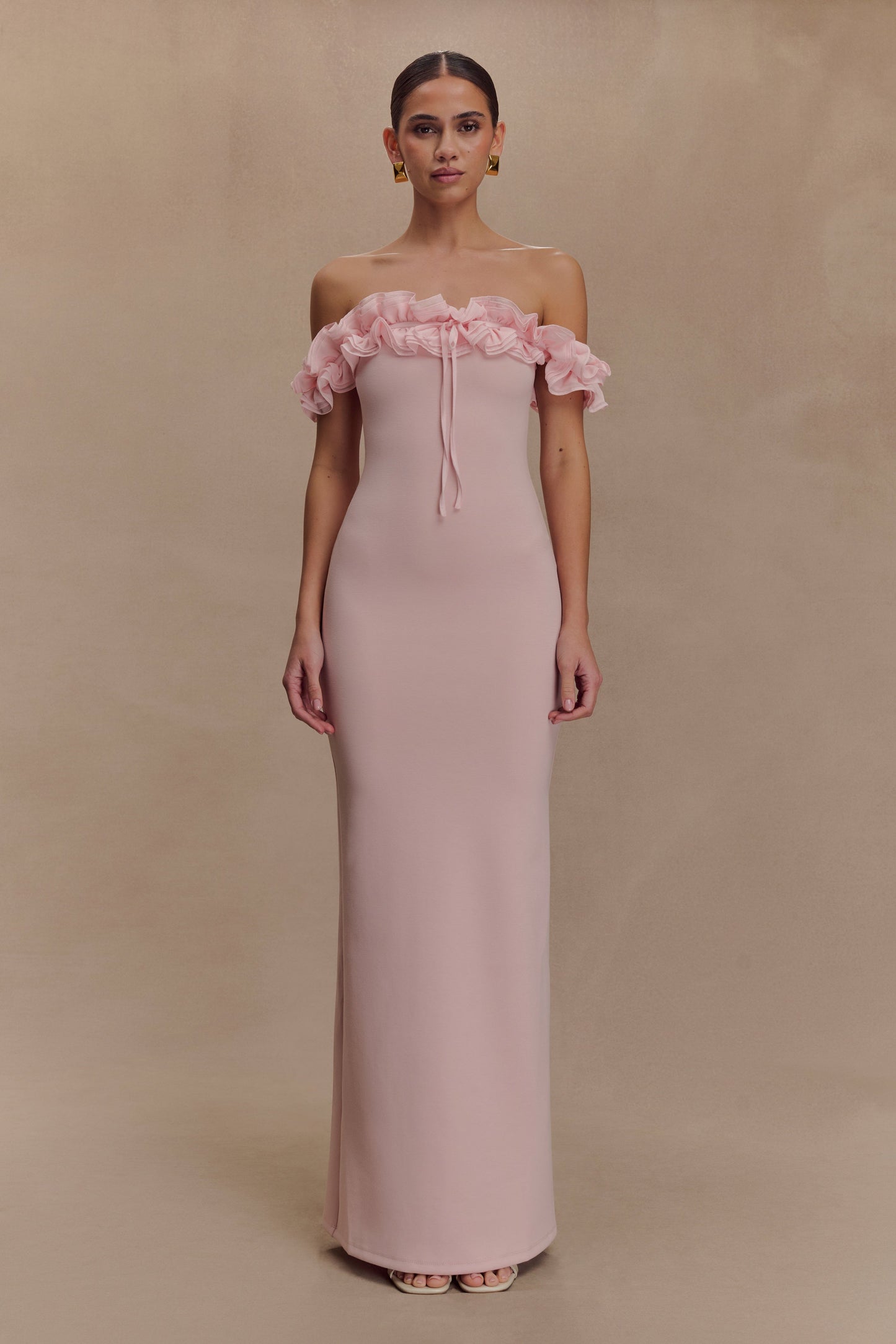 Robe Maxi Nova à Volants et Épaulettes - Rose Ballet