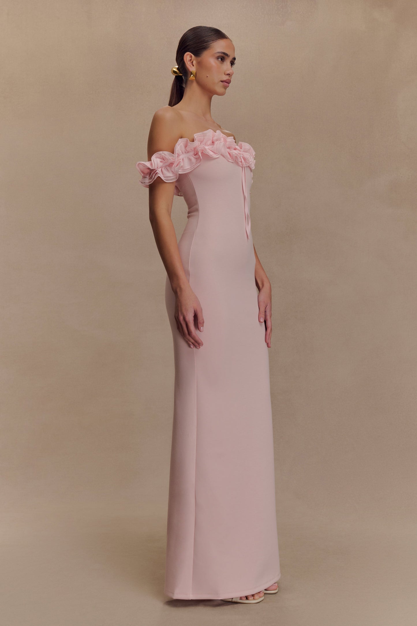 Robe Maxi Nova à Volants et Épaulettes - Rose Ballet