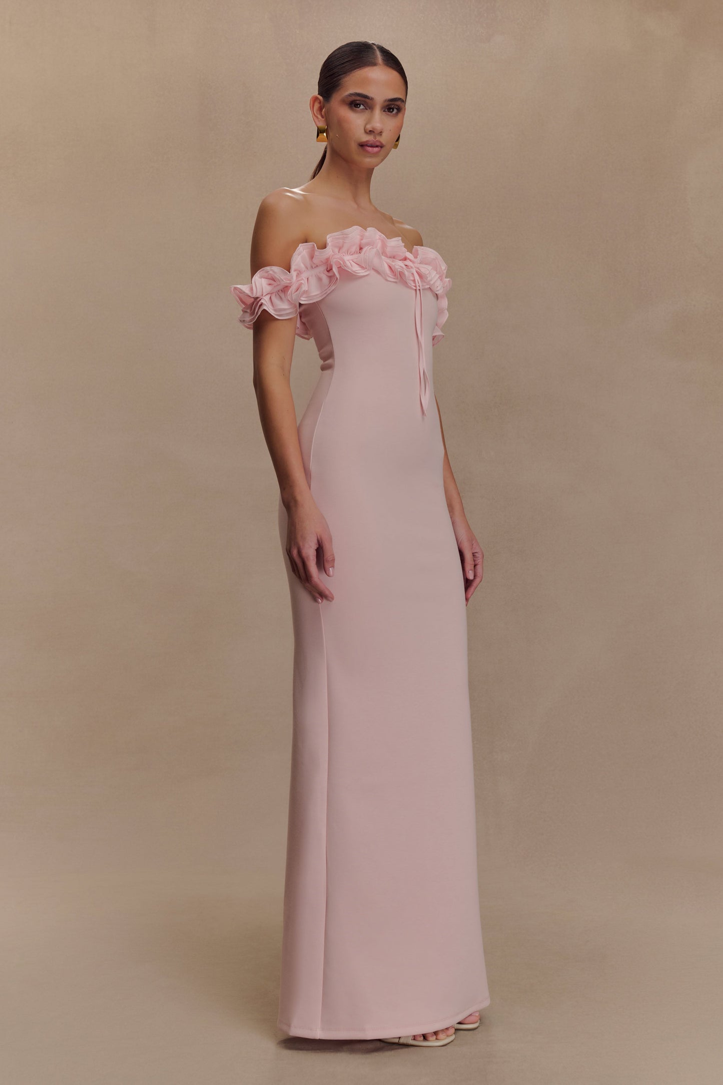 Robe Maxi Nova à Volants et Épaulettes - Rose Ballet