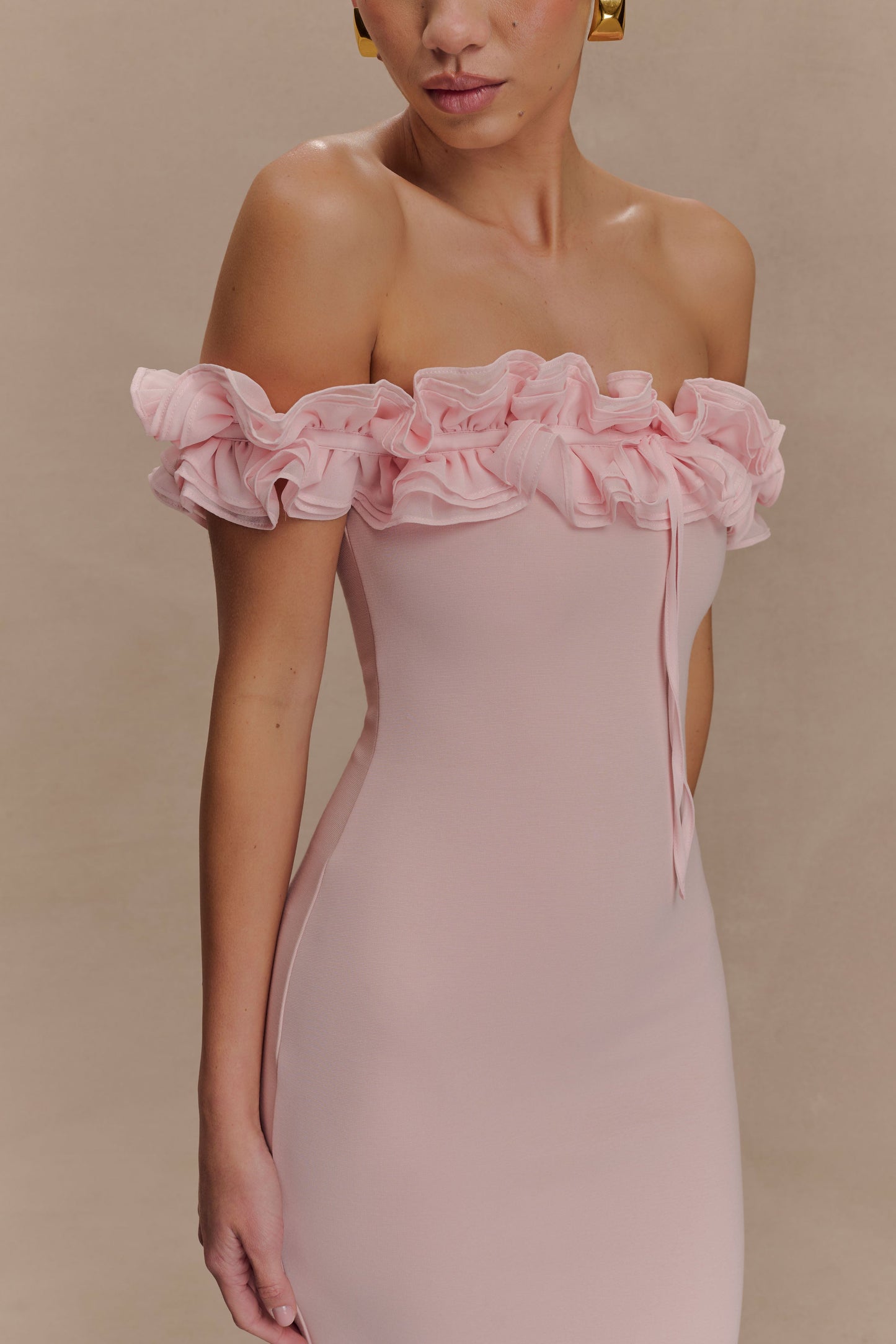 Robe Maxi Nova à Volants et Épaulettes - Rose Ballet