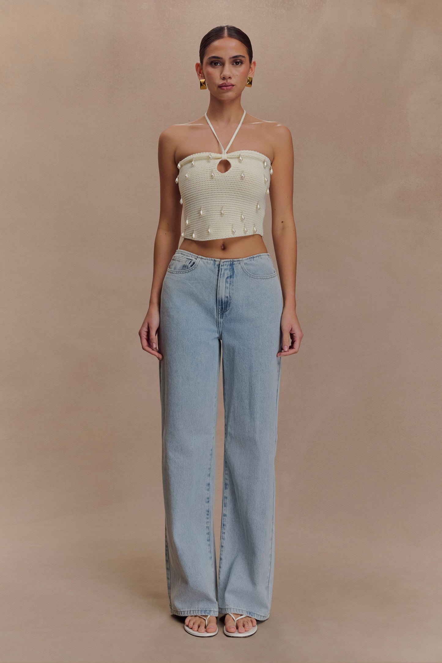Halter en tricot perlé Aletta - Ivoire