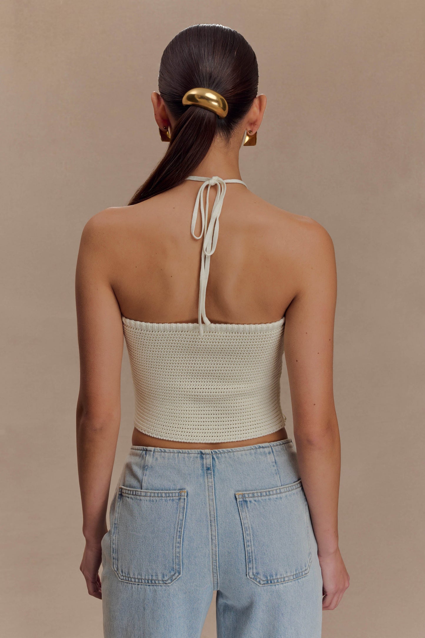 Halter en tricot perlé Aletta - Ivoire