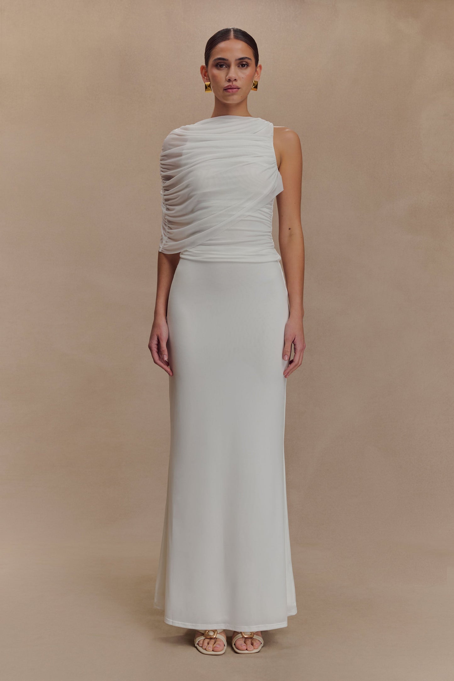 Top fluide et ample Pruedance avec superposition en mesh - Blanc