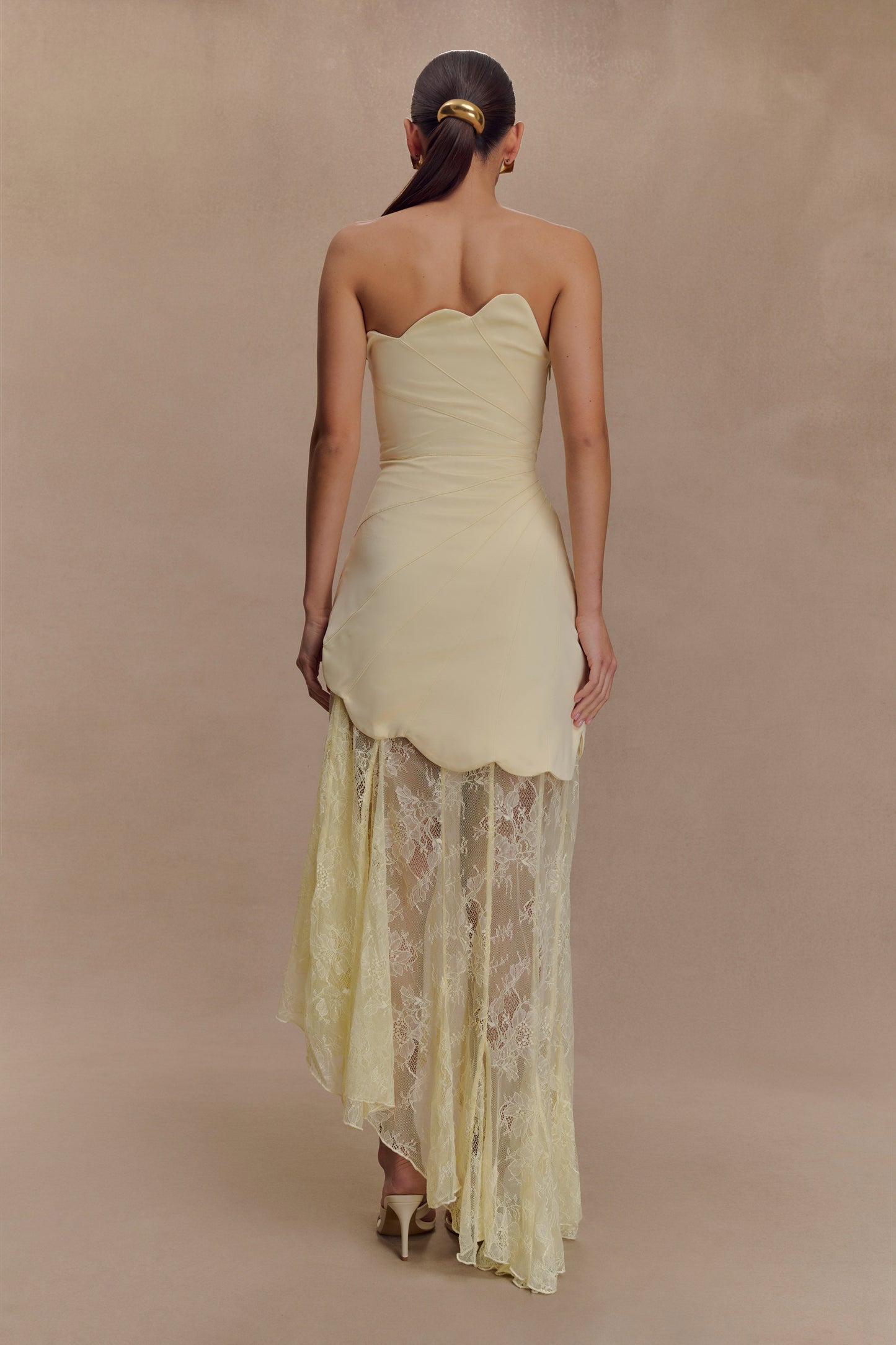 Robe Maxi en Satin et Dentelle Aleena - Citron