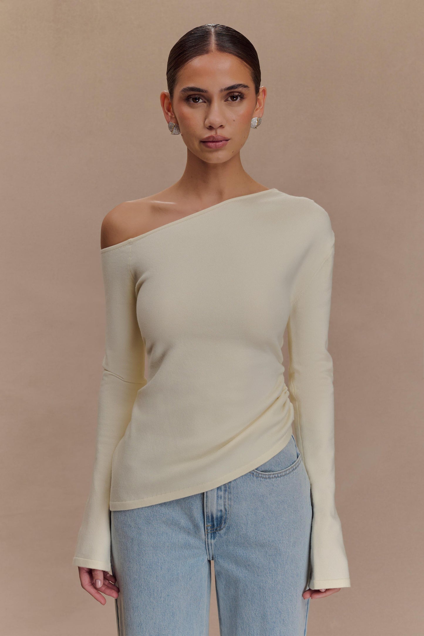 Top en tricot Miles à épaules dénudées - Ivoire