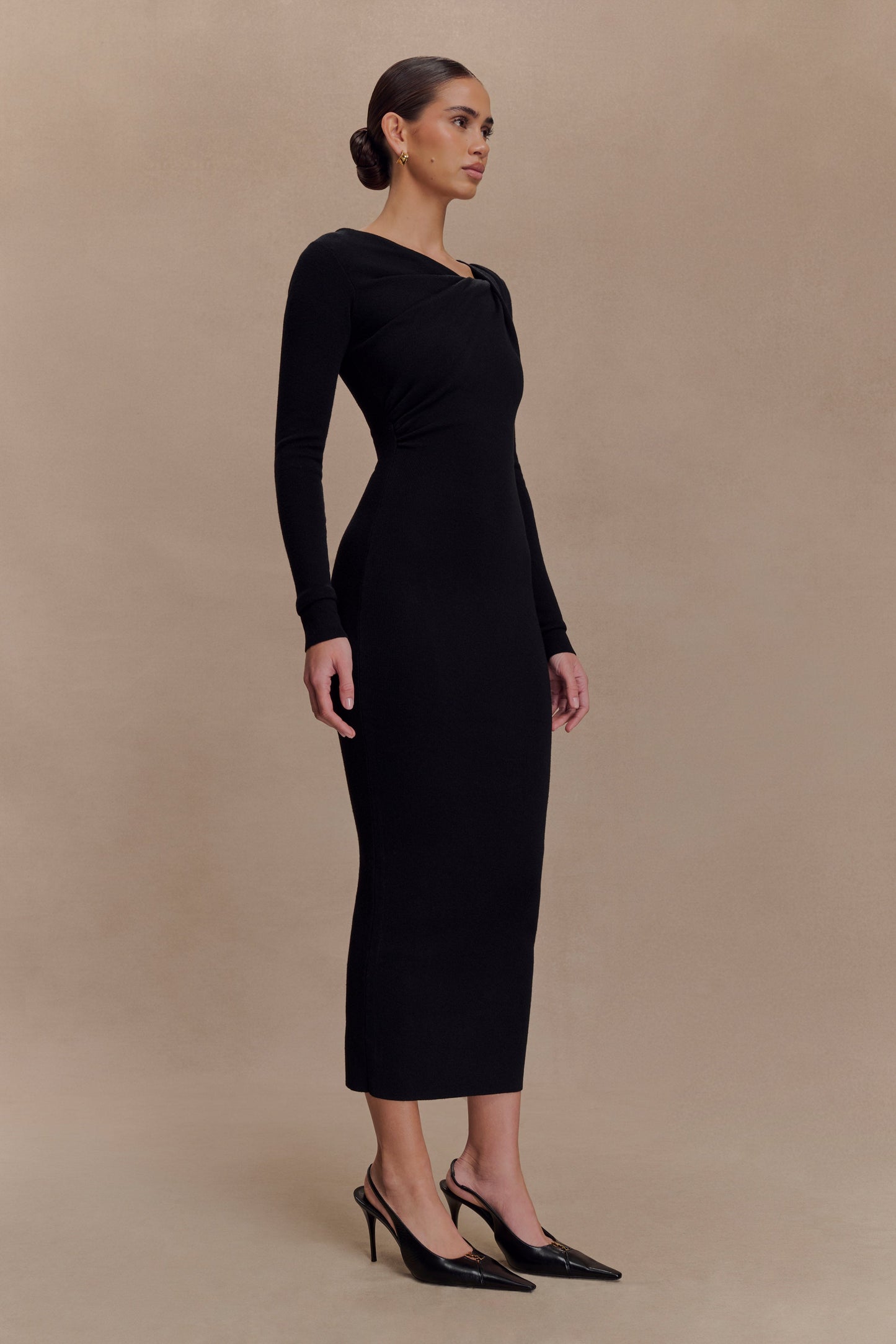 Robe mi-longue en jersey torsadé et drapé Culver - Noir