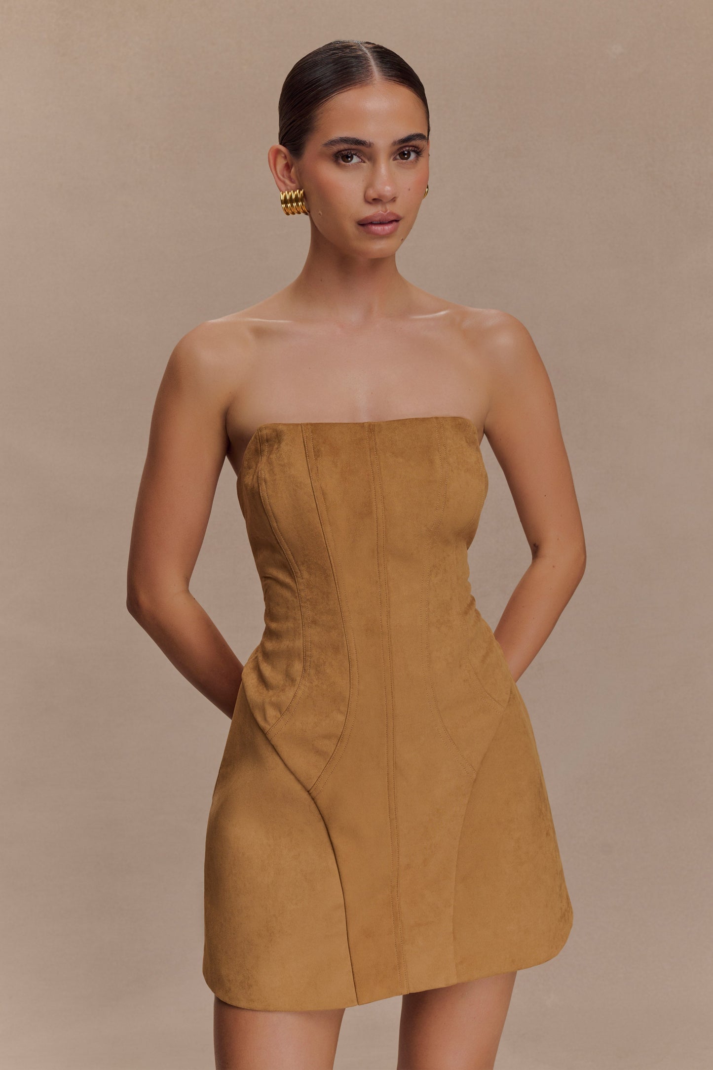 Mini-robe en similicuir de daim Andy - Camel
