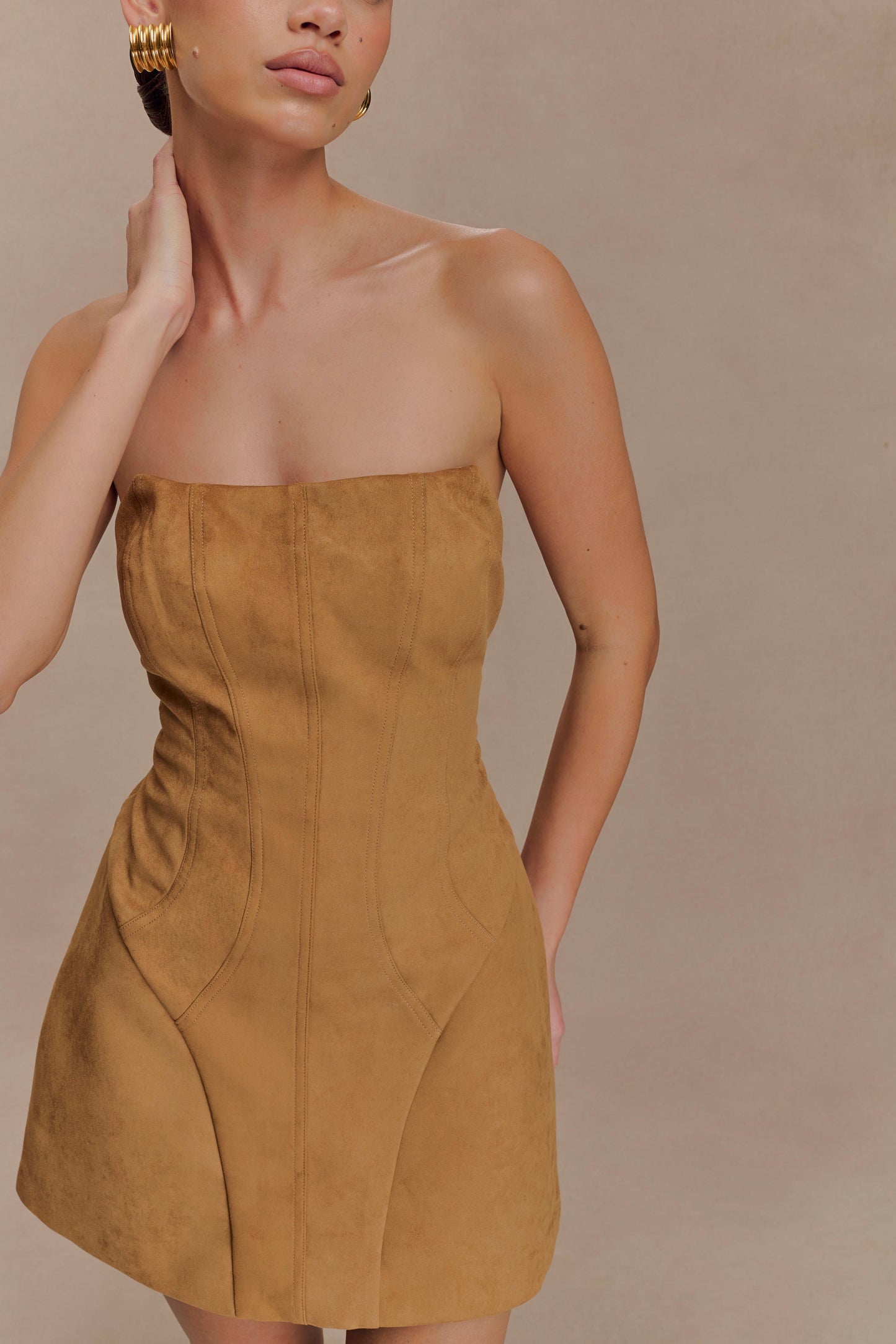 Mini-robe en similicuir de daim Andy - Camel