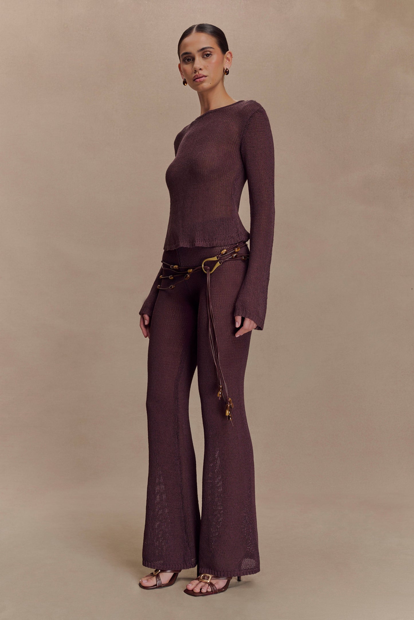 Ceinture Enid en simili cuir avec perles - Chocolat