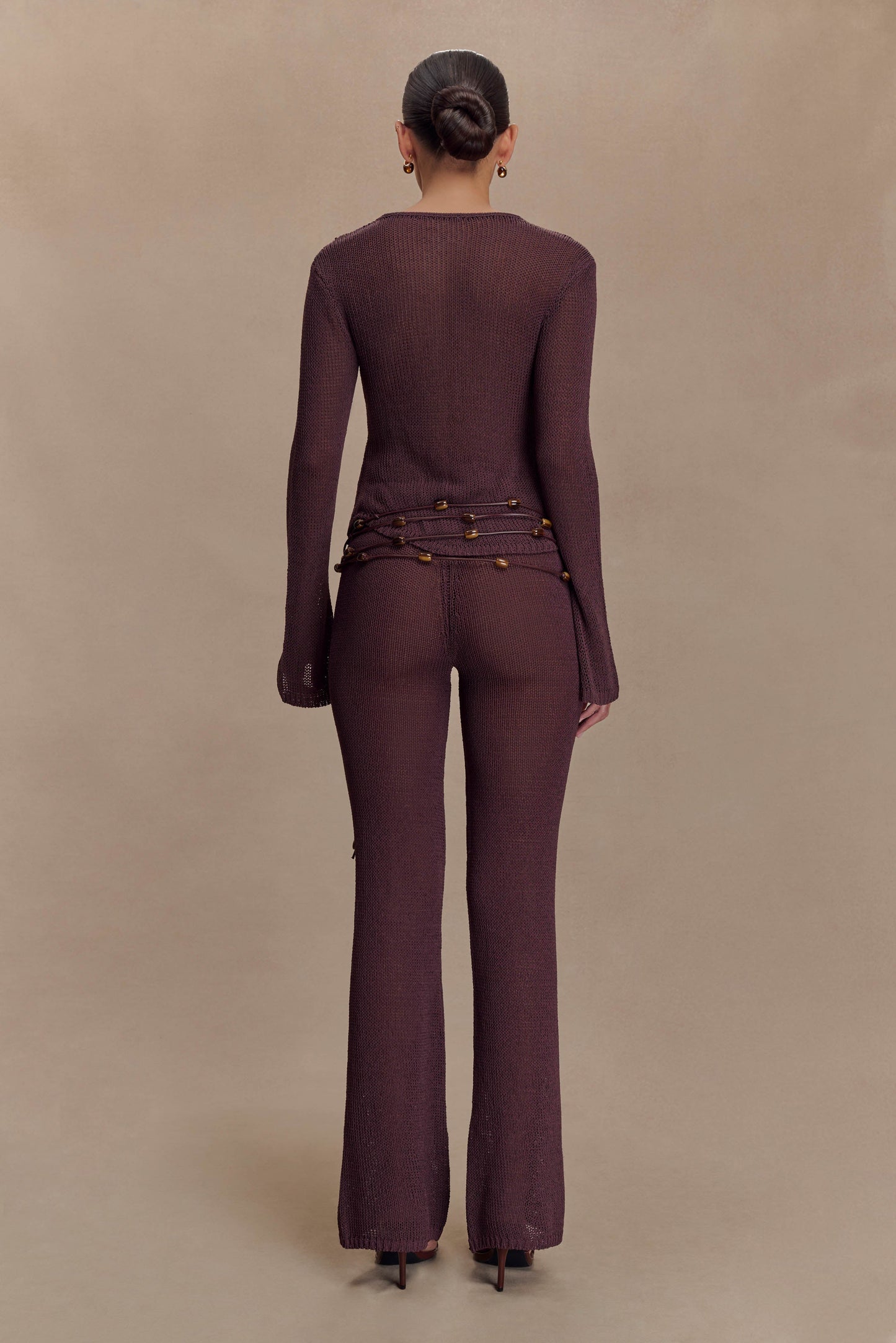 Ceinture Enid en simili cuir avec perles - Chocolat