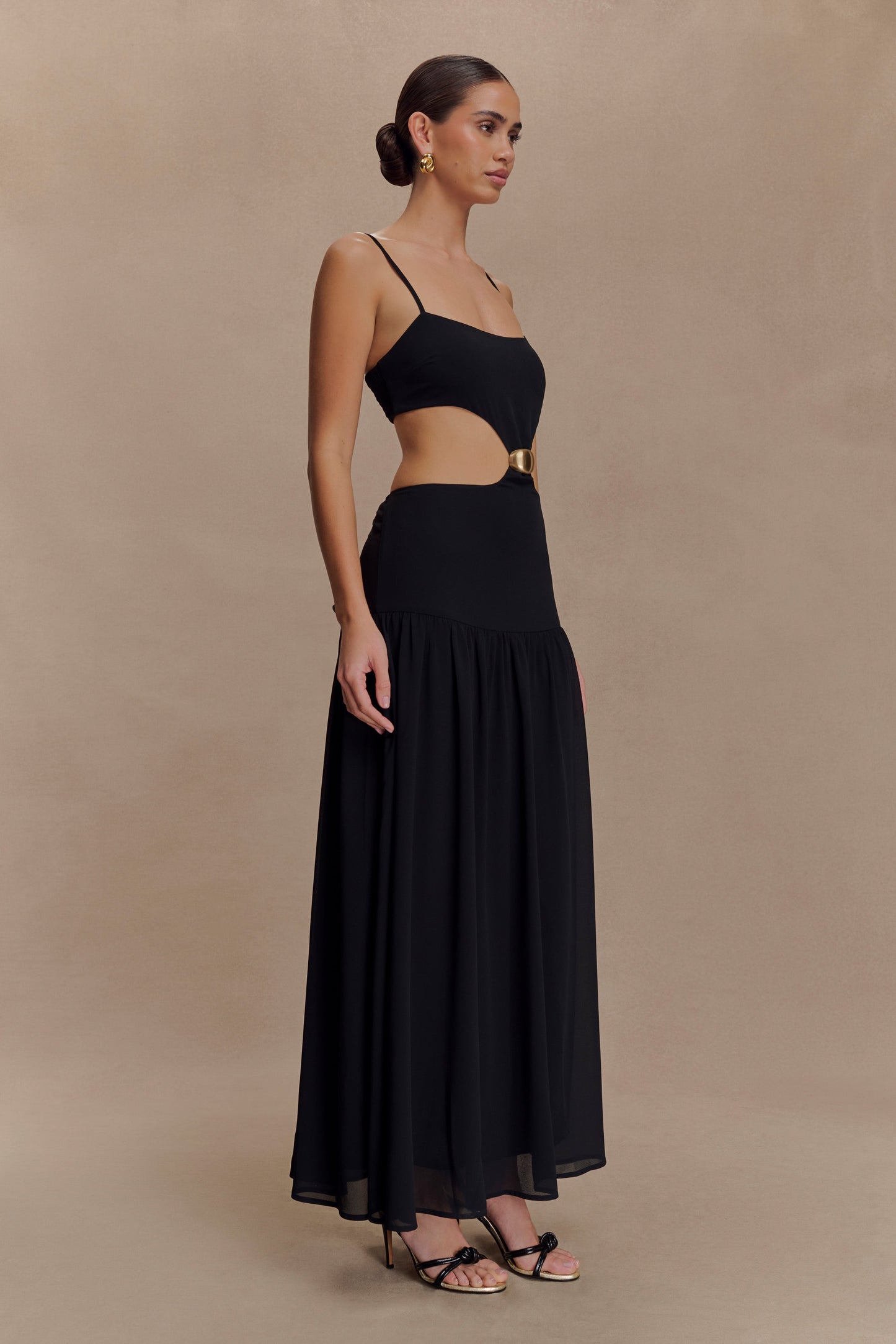 Robe midi en mousseline de soie Georgina - Noir