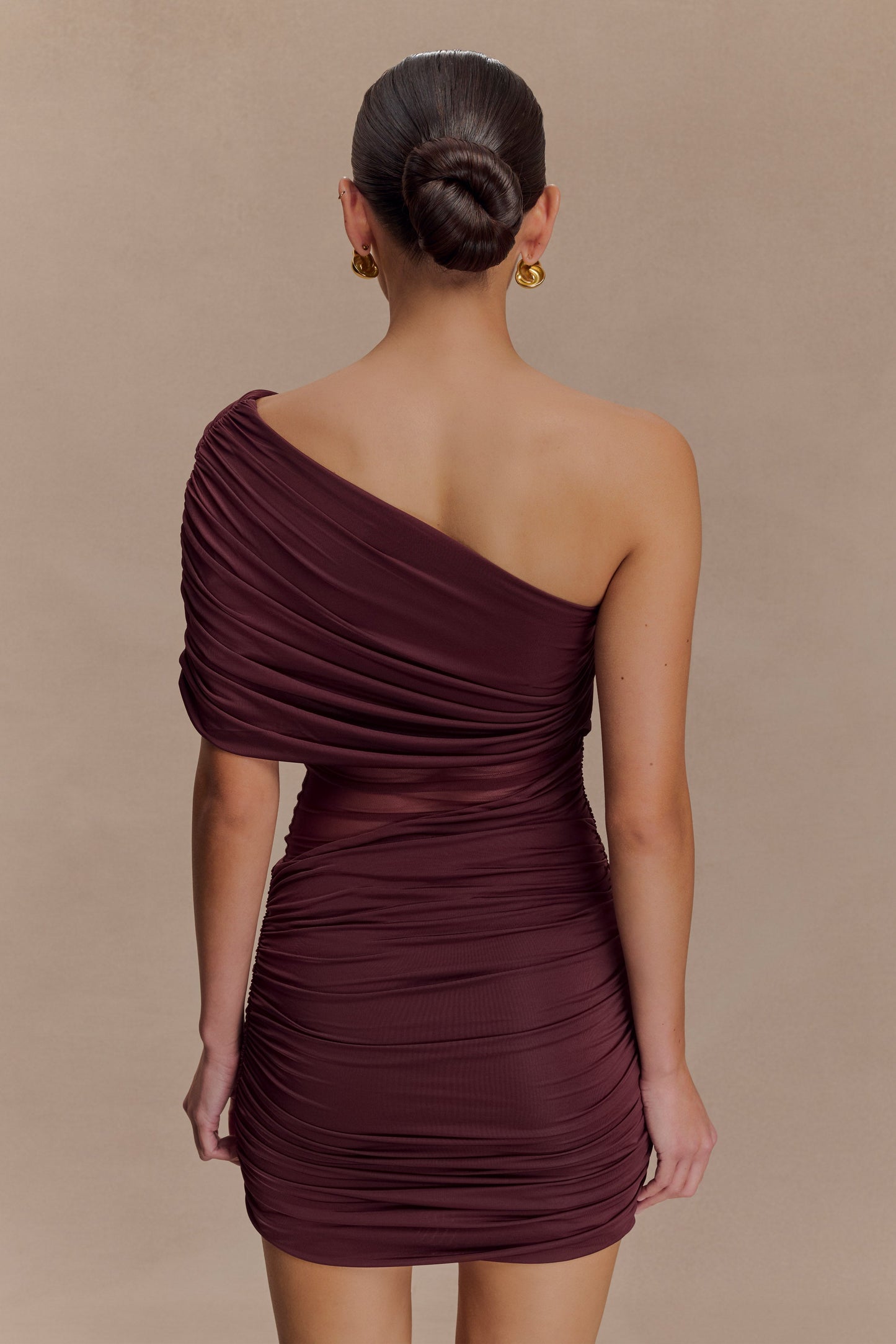 Mini-robe en maille à épaule dénudée Dallas - Brun-rouge