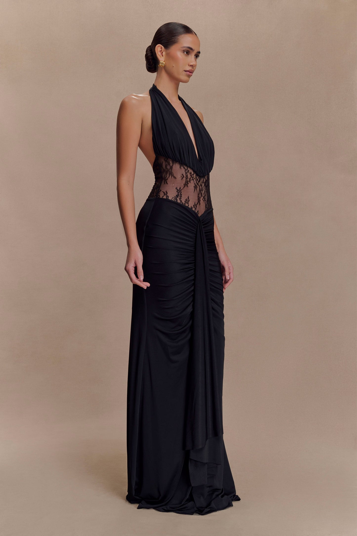 Robe Maxi Bonnie en Mousseline et Dentelle - Noir