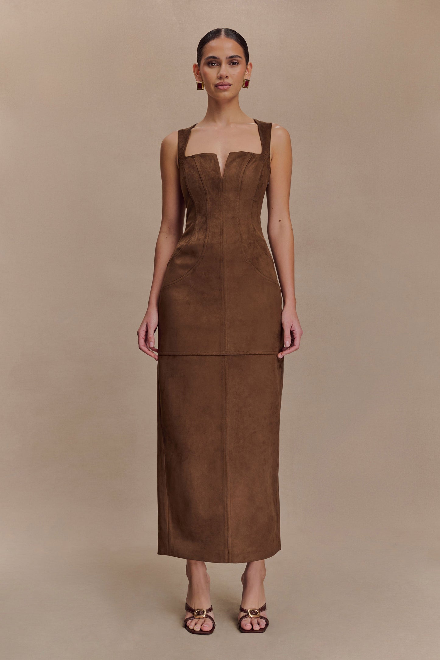 Robe Maxi en Faux Suédine Liam - Chocolat Noir