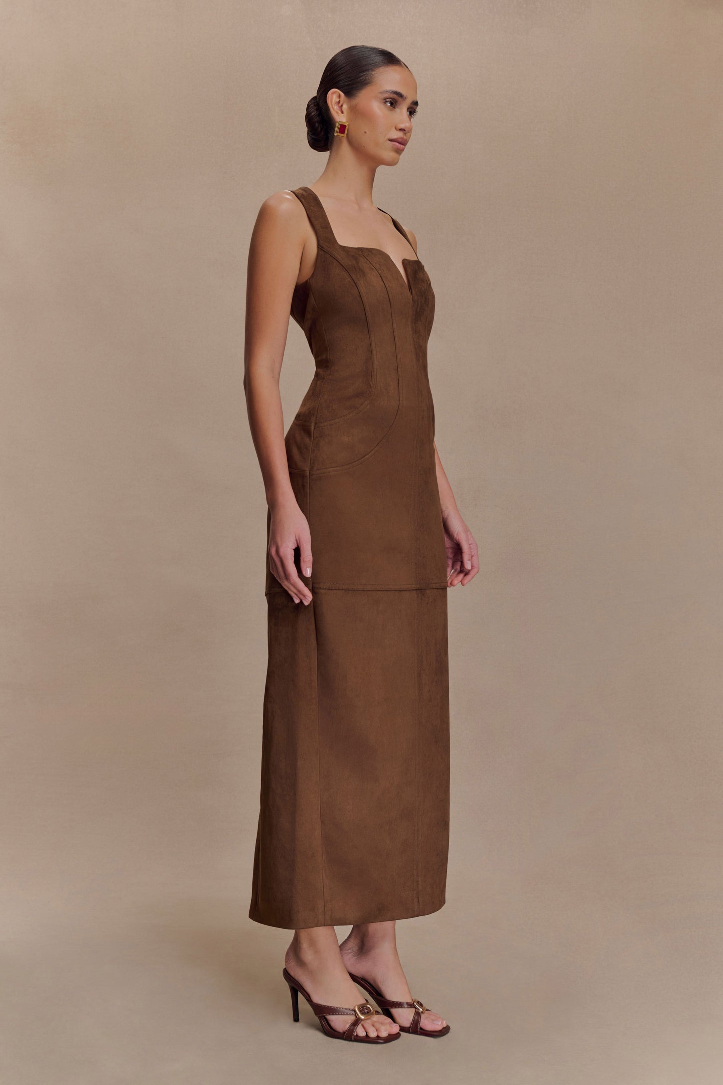 Robe Maxi en Faux Suédine Liam - Chocolat Noir