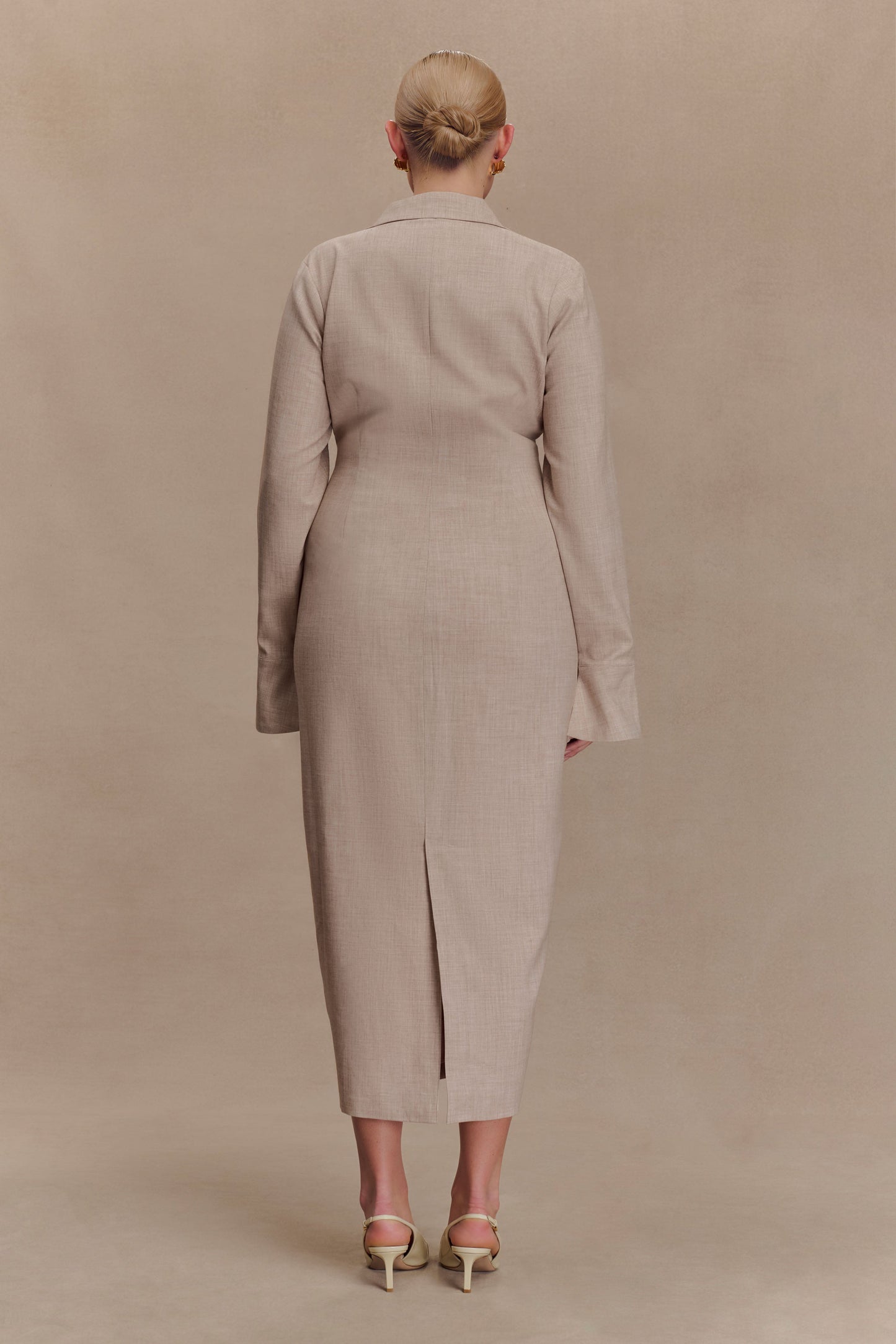 Robe midi Dorian à manches courtes, ajustée - Gris clair mêlé