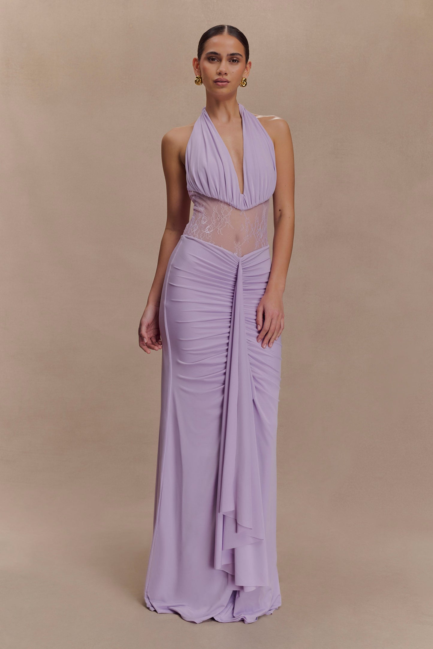 Bonnie Robe Maxi en Mousseline et Dentelle - Lilas