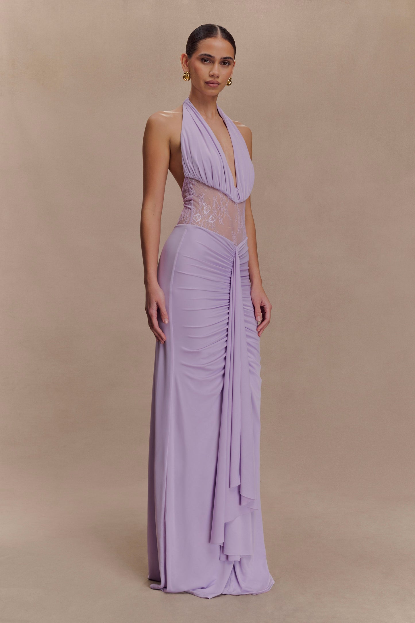 Bonnie Robe Maxi en Mousseline et Dentelle - Lilas