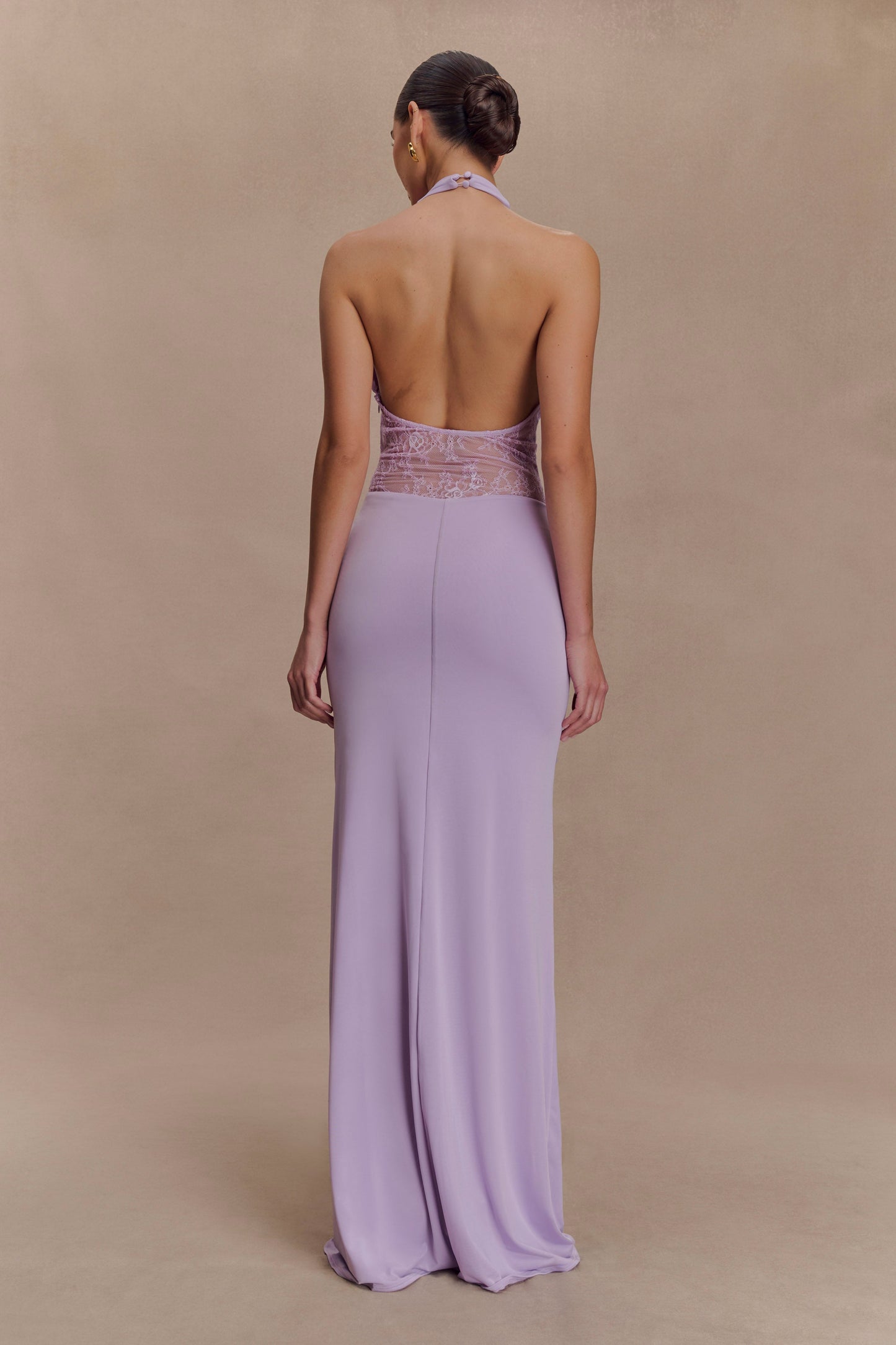 Bonnie Robe Maxi en Mousseline et Dentelle - Lilas