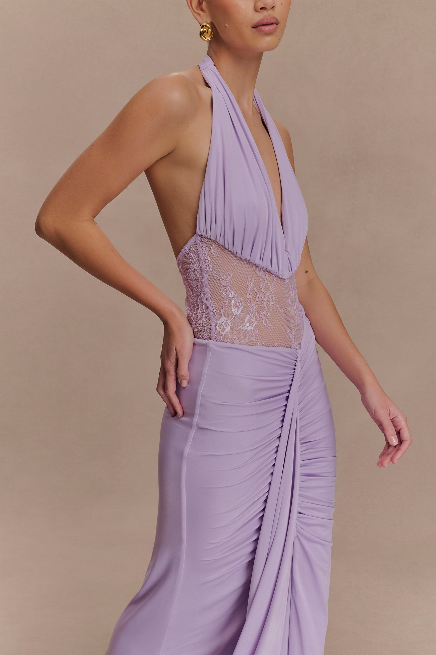 Bonnie Robe Maxi en Mousseline et Dentelle - Lilas