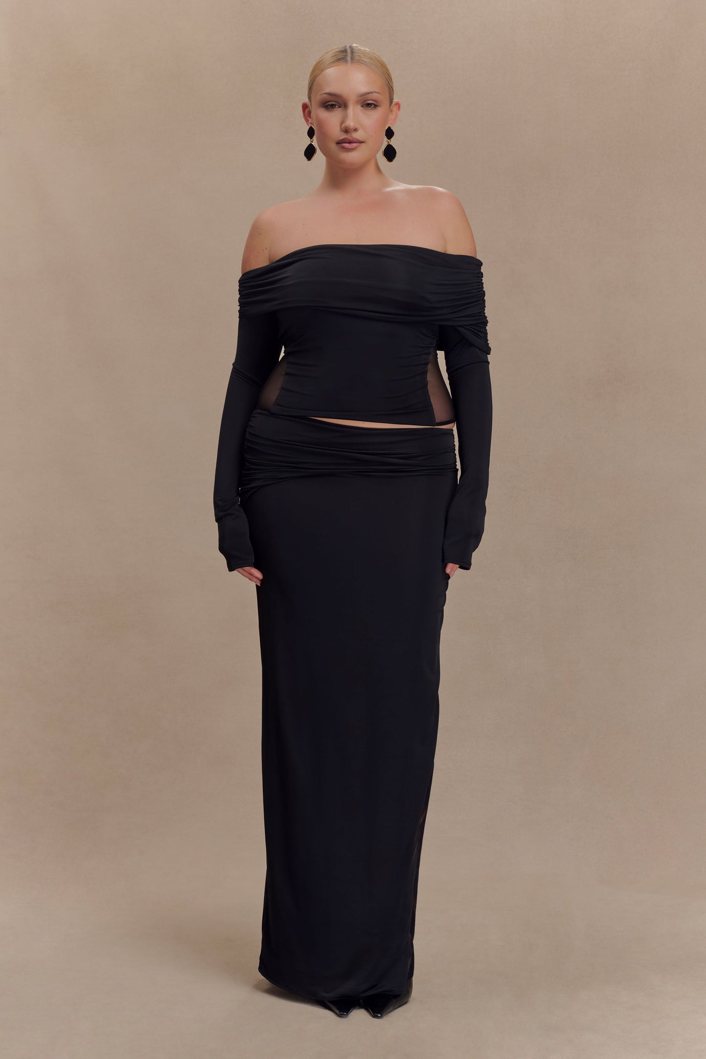 Jupe Maxi en Mousseline et Maille Judy - Noire