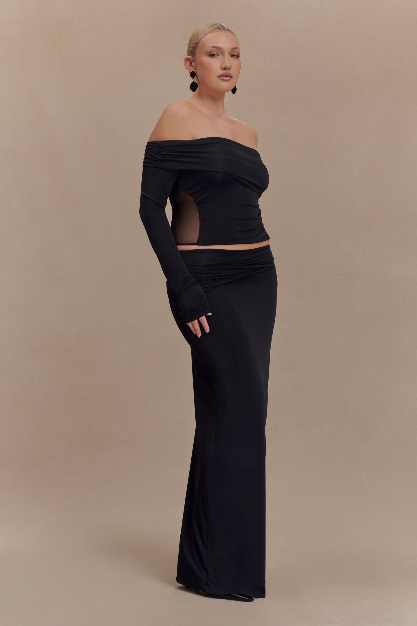 Jupe Maxi en Mousseline et Maille Judy - Noire