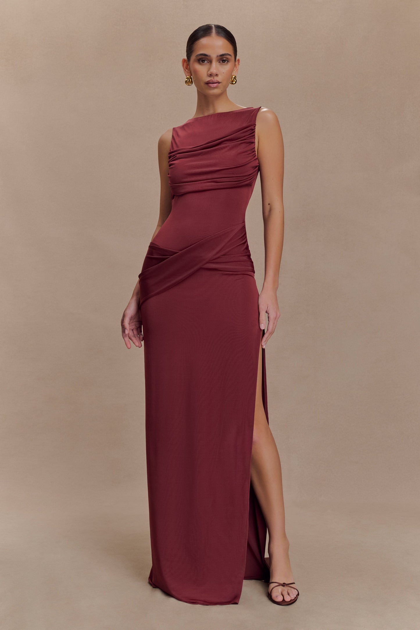 Robe Maxi Henley Slinky à drapé - Vin rouge