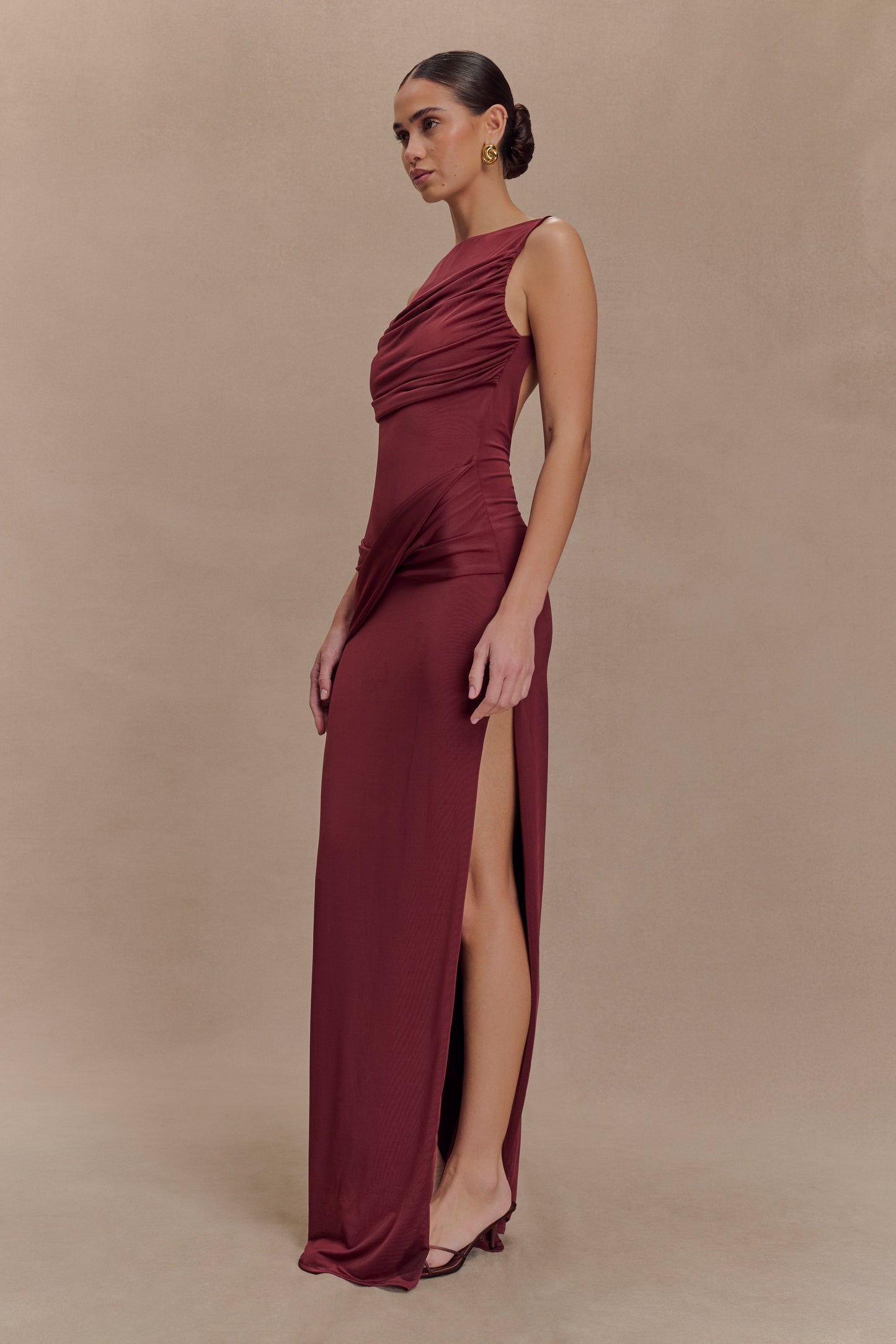 Robe Maxi Henley Slinky à drapé - Vin rouge