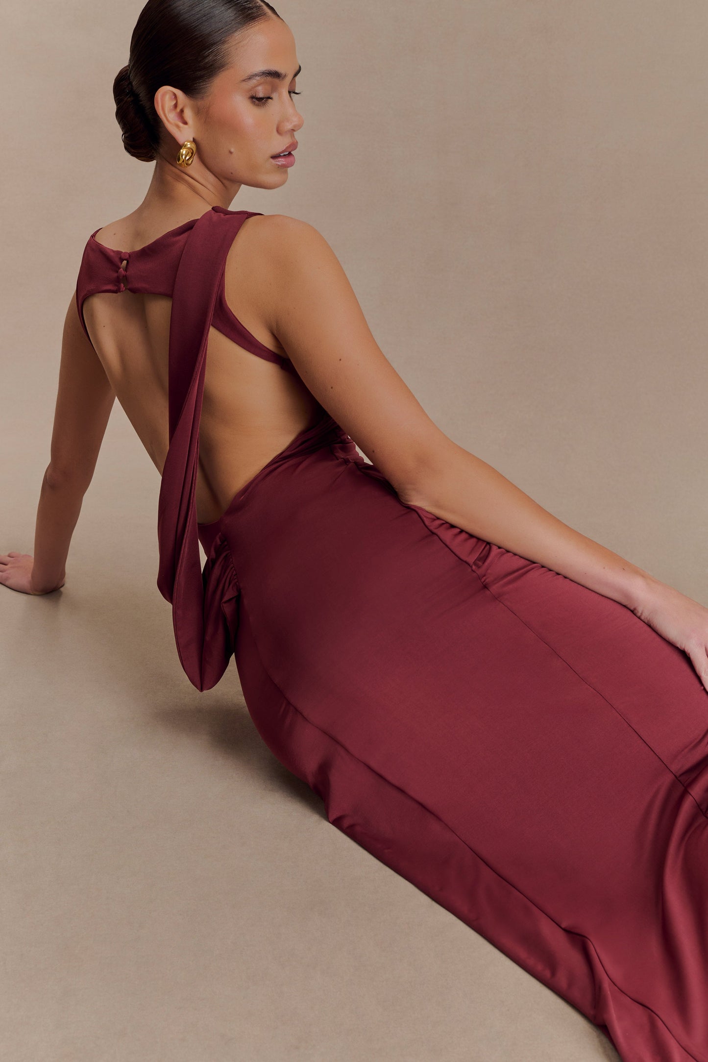Robe Maxi Henley Slinky à drapé - Vin rouge