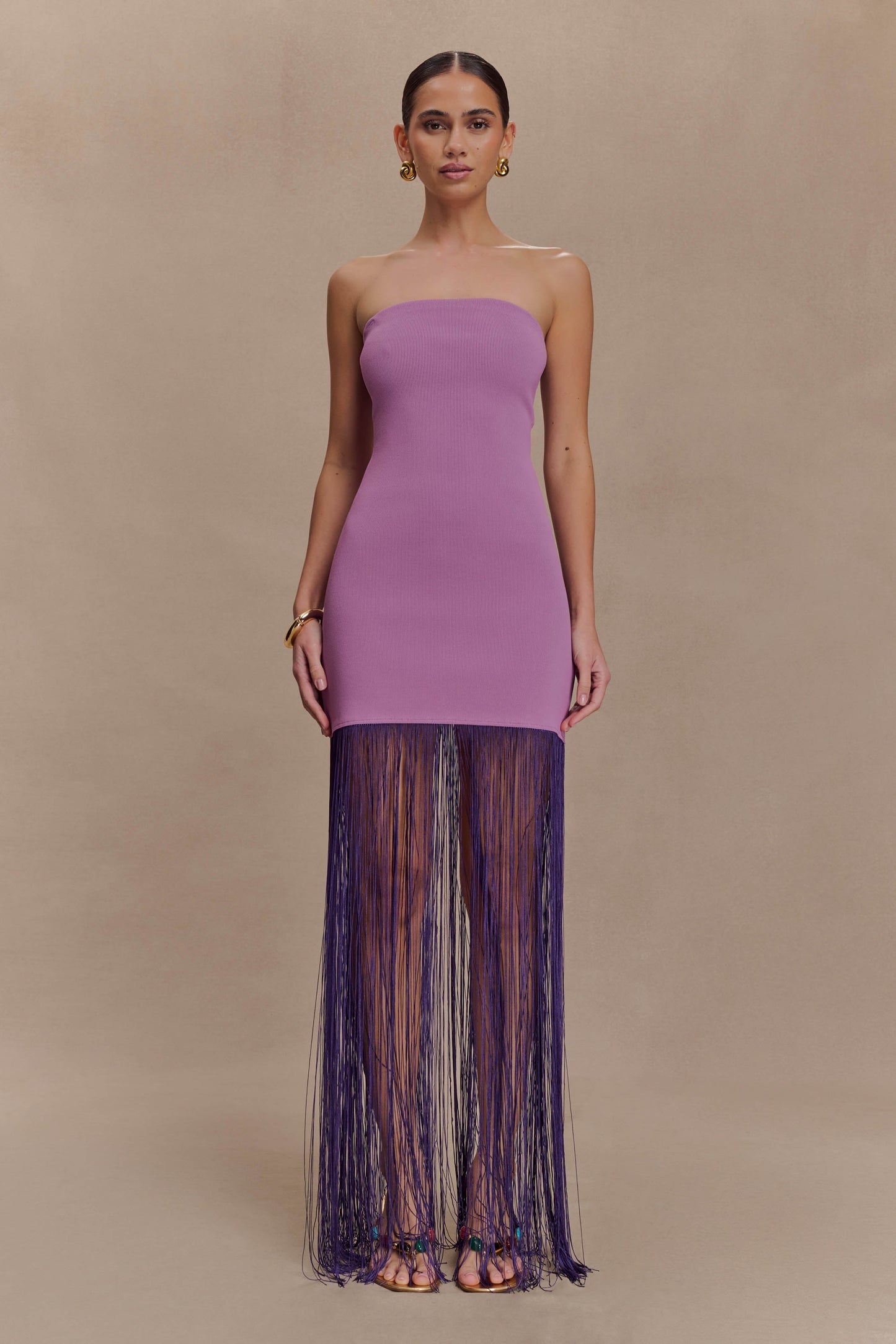 Koah Robe Maxi Tricot à Franges et Emmanchures - Violette