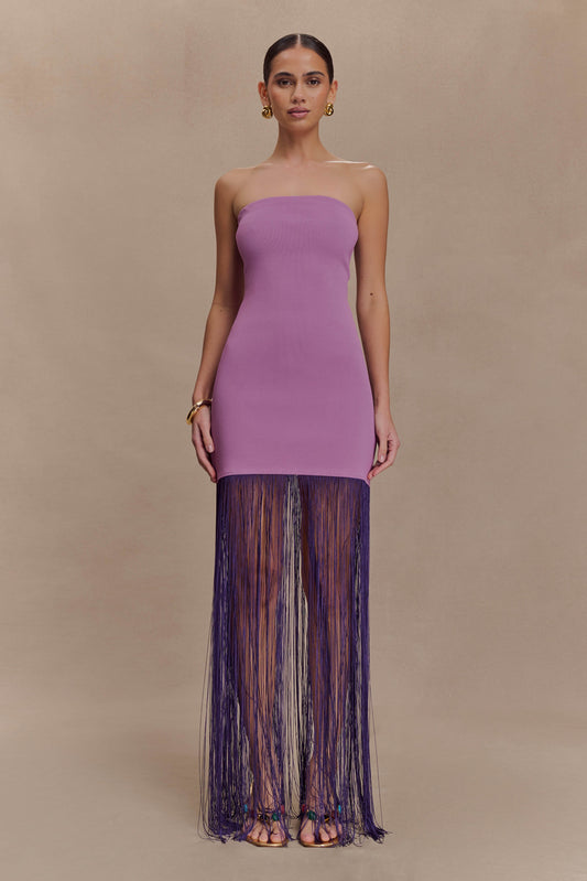 Koah Robe Maxi Tricot à Franges et Emmanchures - Violette