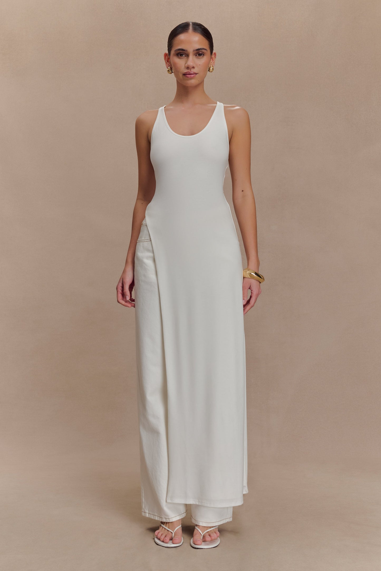 Haut Ellerie à dos nageur et longueur allongée - Blanc