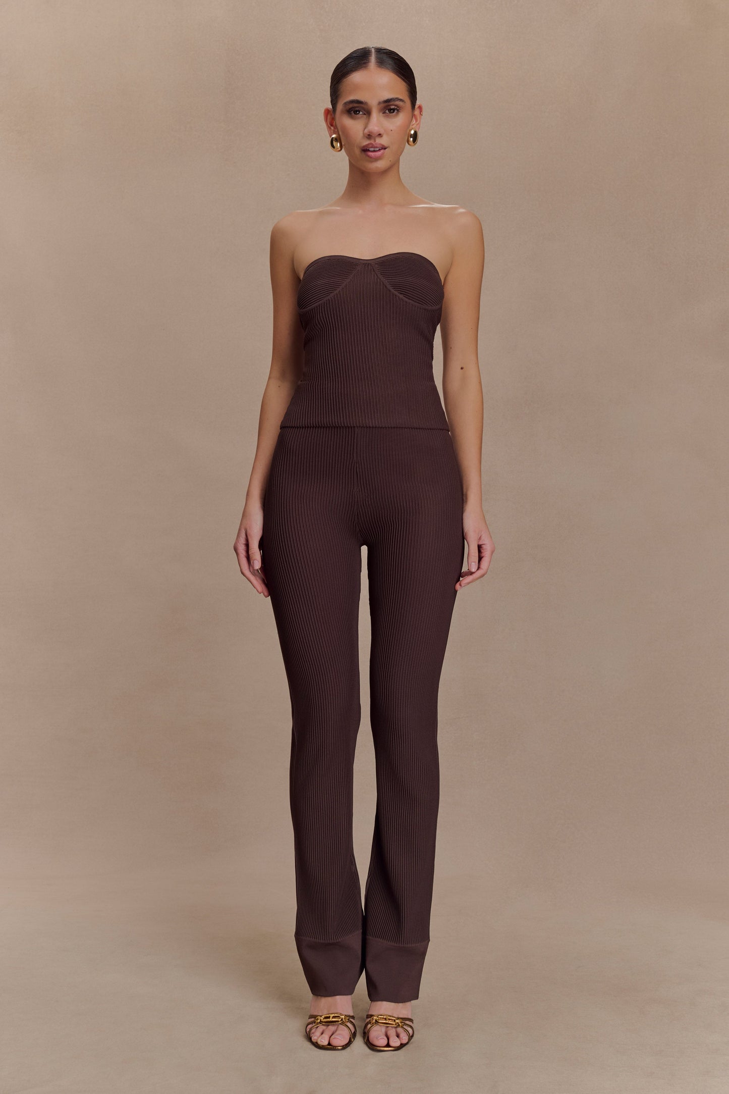 Pantalon côtelé en tricot Elodie - Chocolat