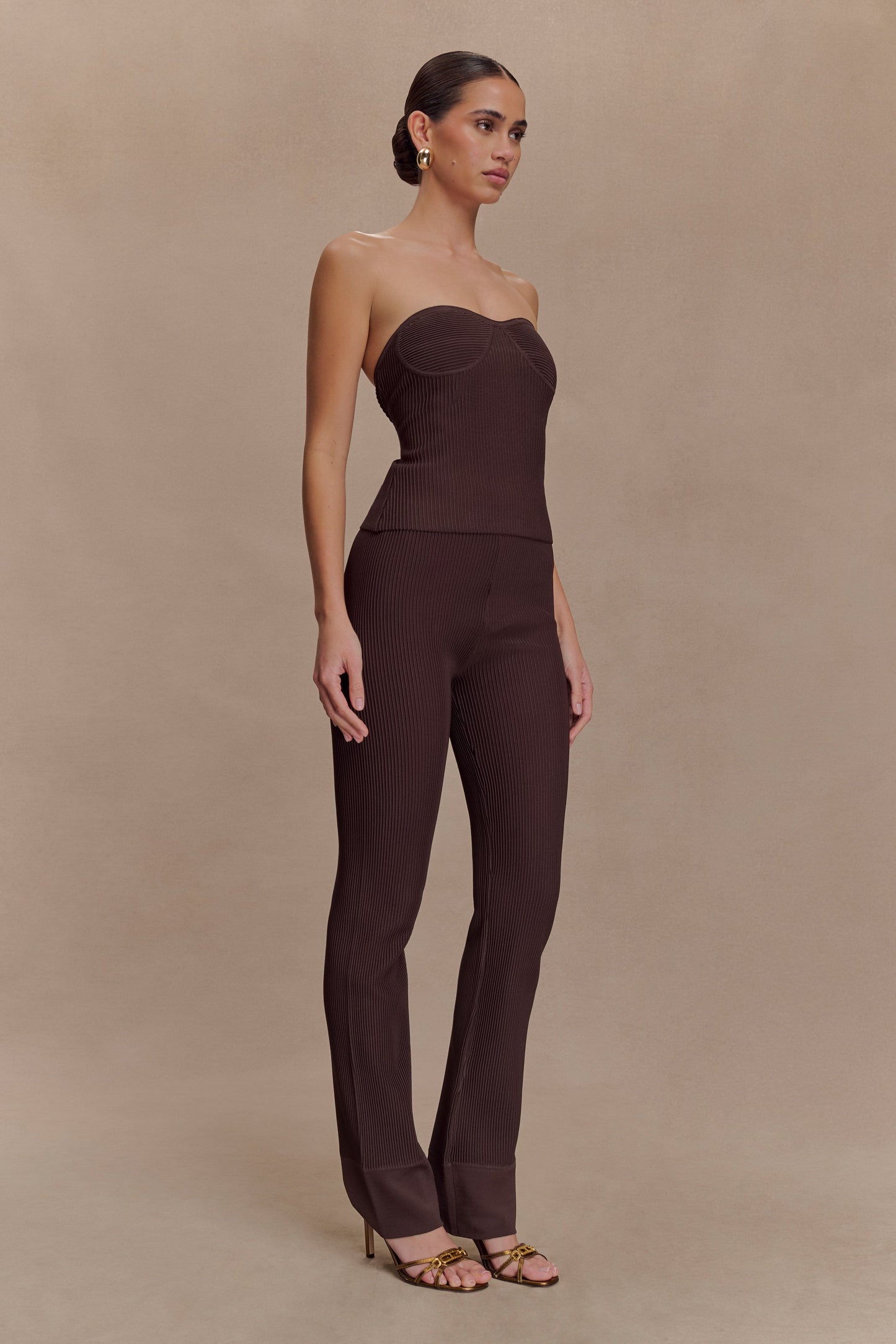 Pantalon côtelé en tricot Elodie - Chocolat