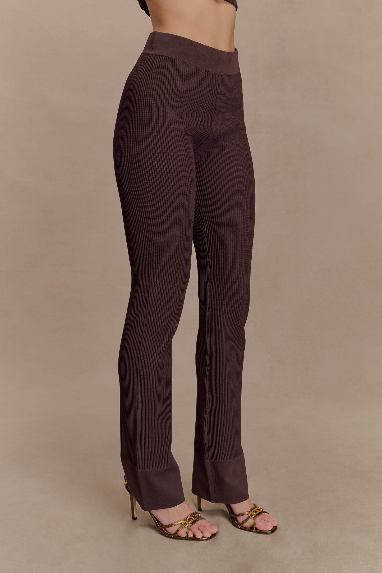 Pantalon côtelé en tricot Elodie - Chocolat