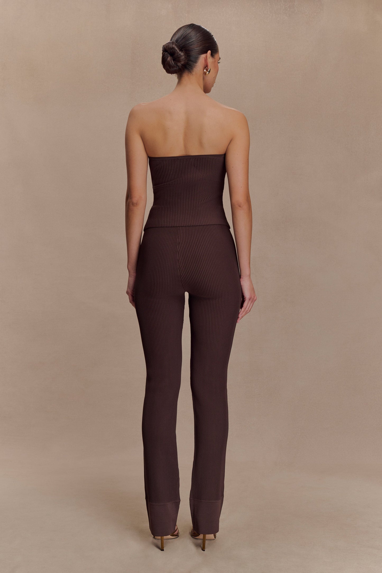 Pantalon côtelé en tricot Elodie - Chocolat