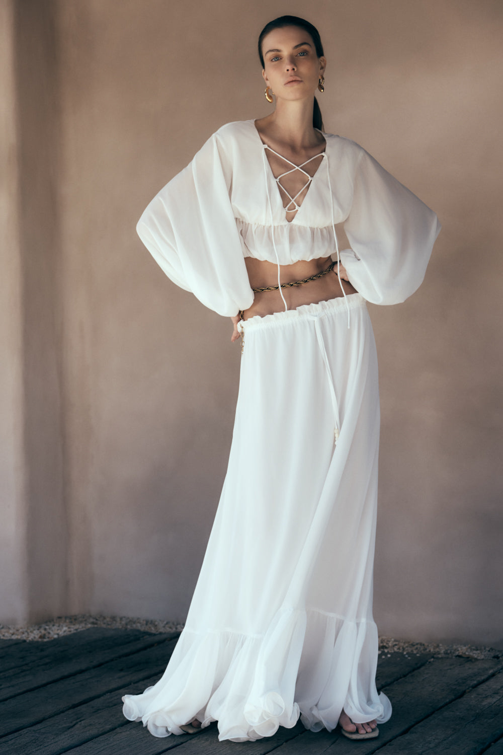 Jupe Maxi en Chiffon Carlie - Ivoire
